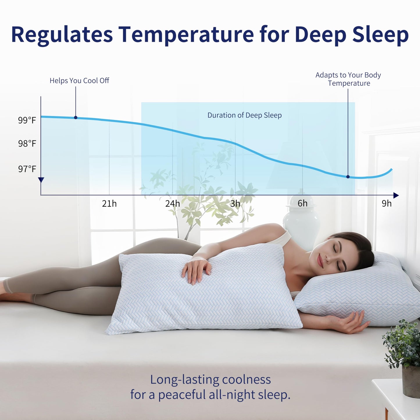 DOWNCOOL Cooling Pillow Queen Size Set of 2, Adjustable Shredded Memory Foam Pillows for Sleeping, Cool Bed Pillows for Hot Sleepers, Supportive Firm Pillow for Side Back Stomach Sleepers, 20X30