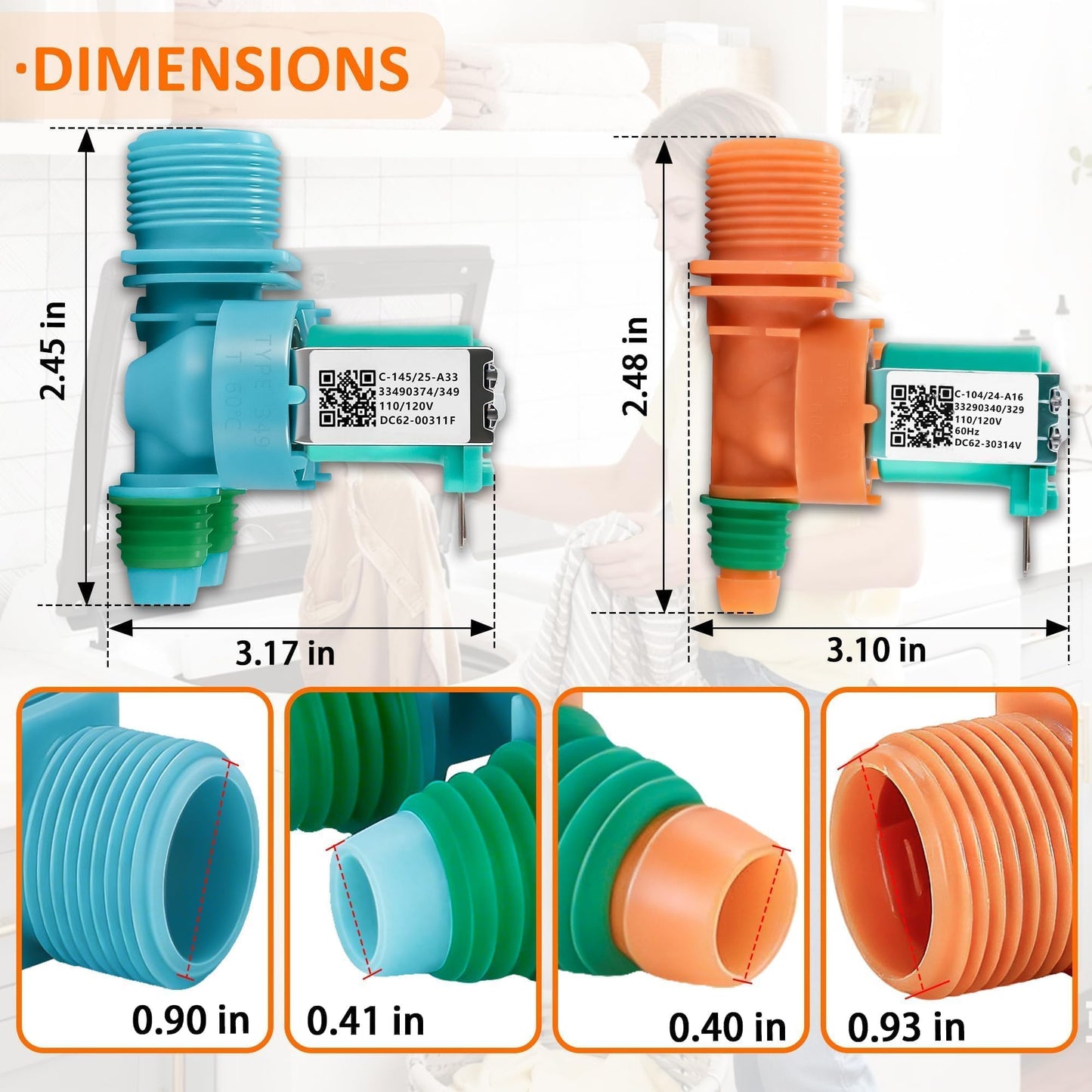 DC62-00311F&DC62-30314V Washer Water Inlet Valve set compatible with Sam-sung Washer WA40J3000AW WA45N3050AW WA40J3000AW/AA WA45T3200AW WA45N3050AW/A4 WA40J3000AW/A2 WA40J3000AW/A2-01 WA41A3000AW/A4