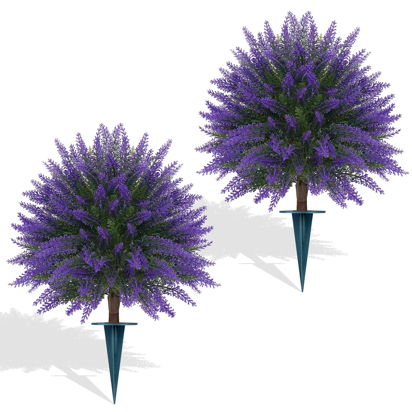 Yangrass Artificial Lavender Topiary Bushes with Ground Spike, 24" Set of 2 Faux Lavender Boxwood Ball Trees UV Resistant Fake Greenery Plants for Indoor & Outdoor Spring Porch Decor