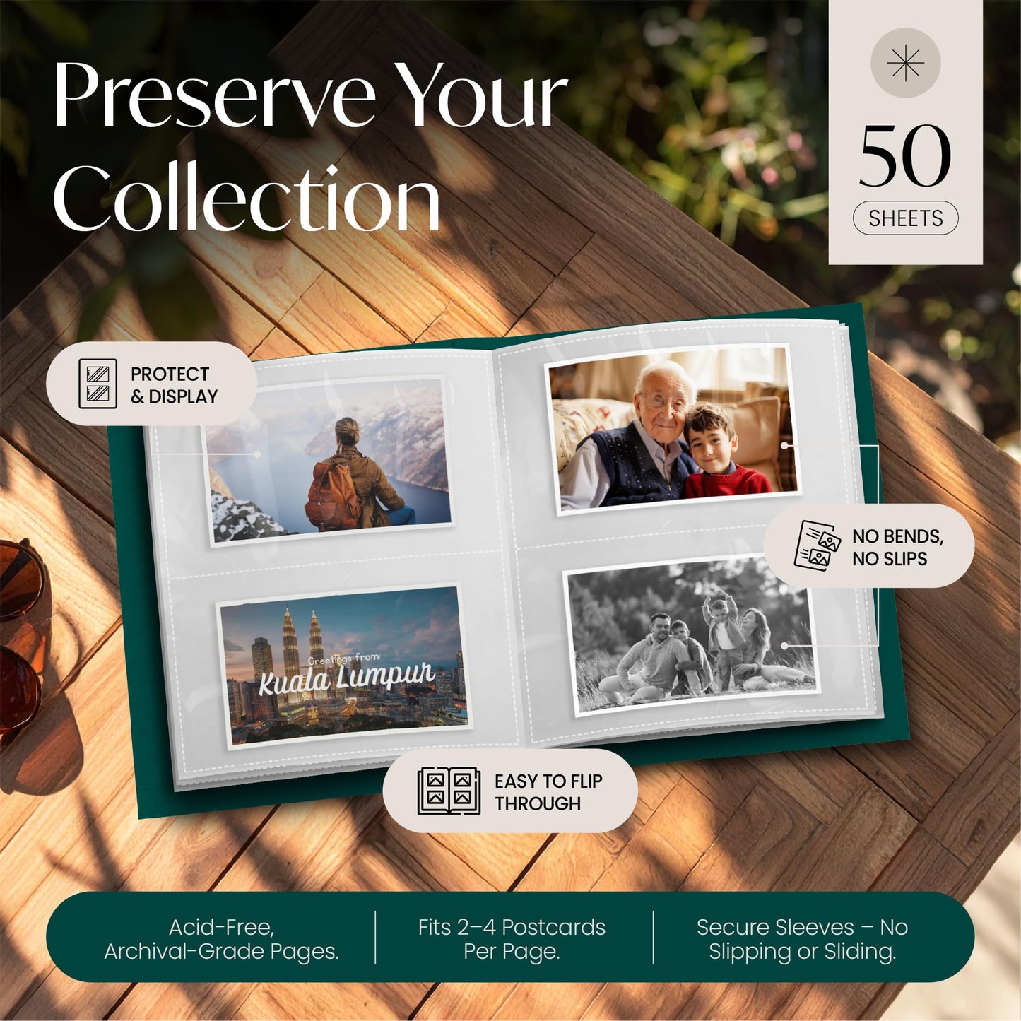 Postcard Album Book for Collecting, Sleeves Included, Post Card Album Holder Book and Organizer Binder, Post Card Collection Display Storage, Memory Collectors, Travel Photo Album 4x6