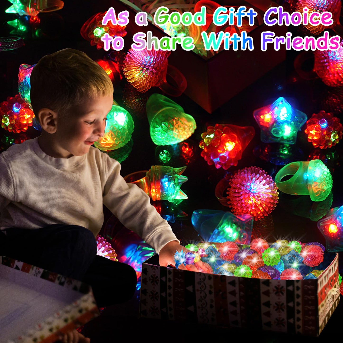OLUPP Party Favors 100 Pcs Light Up Rings, Glow In The Dark Party Supplies, 6 Style Flashing Glow In The Dark Rings for Adults & Kids, LED Ring for Birthday, Concert, Raves, Halloween, Christmas