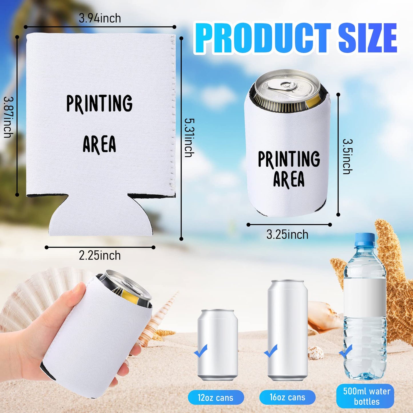 CHENGU 100 Pack Can Cooler Sleeves Neoprene Sublimation Insulated Beer Sleeves for Can Cooler Soda Drink Water Bottle Birthdays Weddings Bachelorette Party(Blank Style,White)