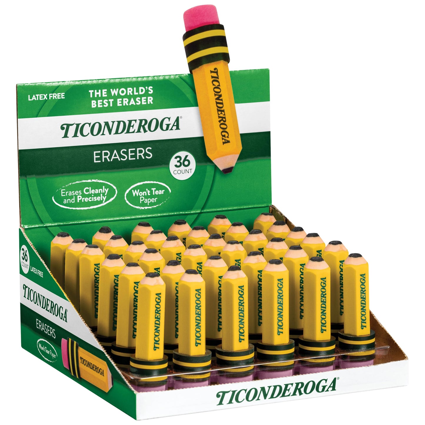 TICONDEROGA Erasers, Pencil Shaped, Yellow, 36-Pack (38936)