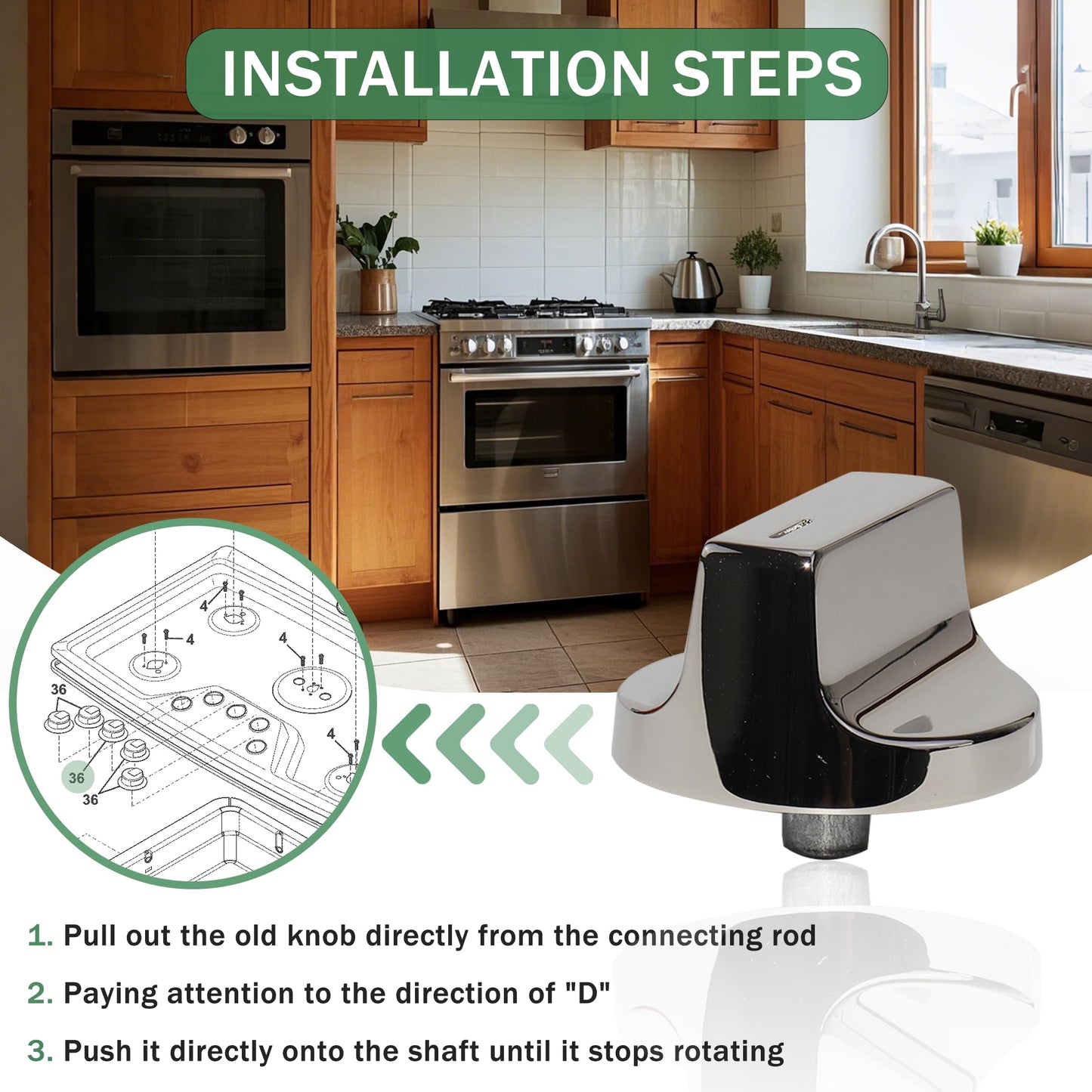 Upgraded Stainless Steel W11366438 Stove Knobs, Compatible with Whirlpool Range WCG55US0HS00 WCG55US0HS05 WCG55US6HS05 WCG77US0HS00 WCG77US0HS05, Replacements for W10850010 W11084623 Stove Knob, 5PCS