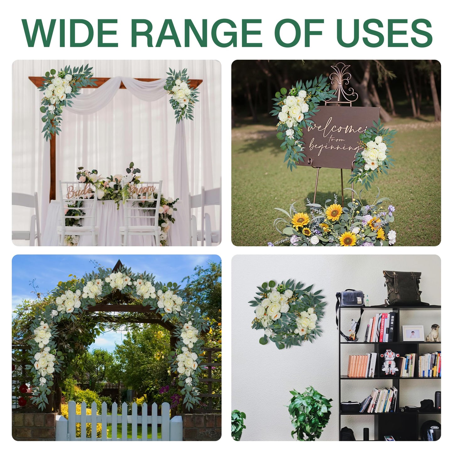 NKLTD Wedding Arch Flowers (2pack),Flower Arch Stand,Flower Garland,for Wedding Outdoor Decorations Floral swags and Garlands Chair Decorations etc isle Decor,Reusable.（White）