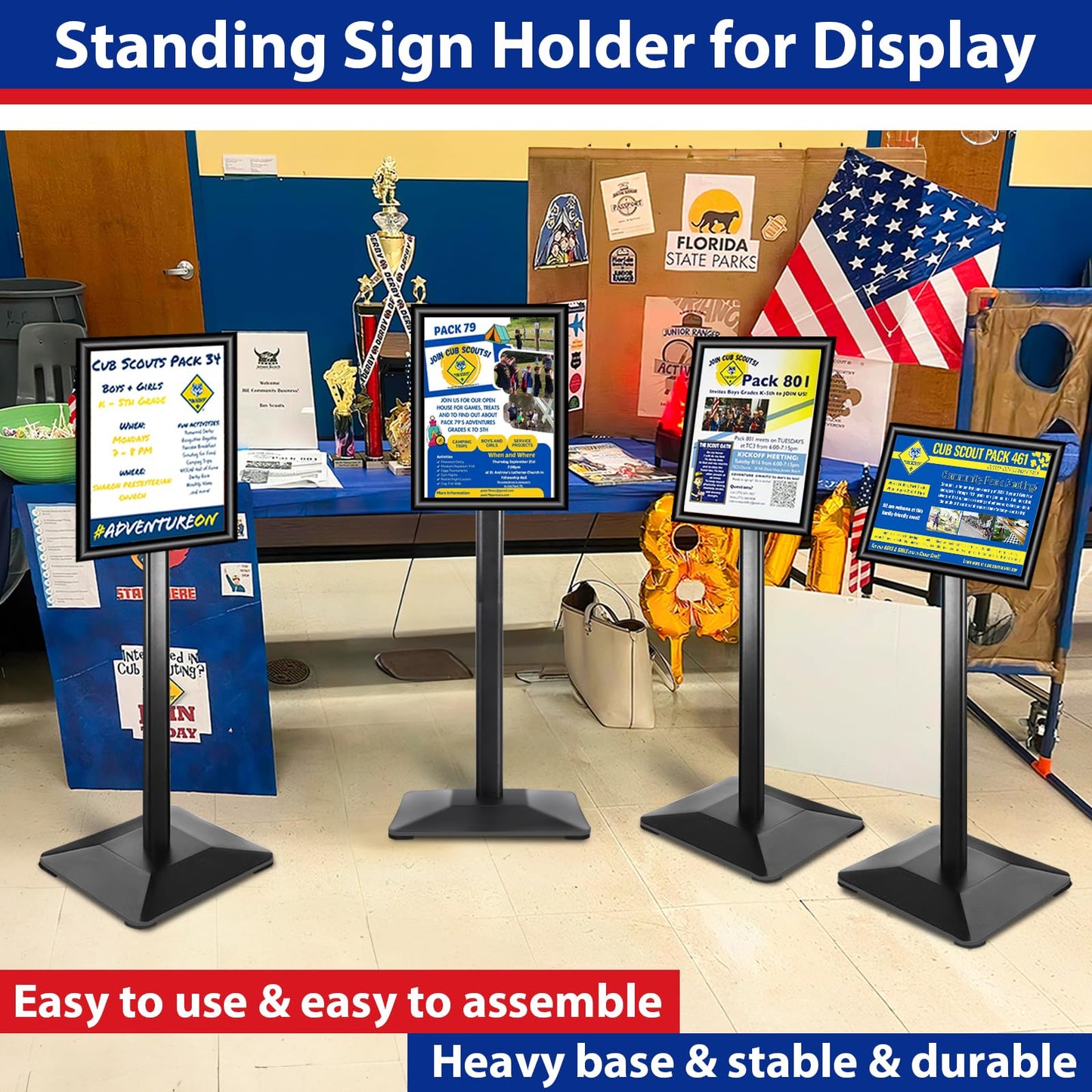 VAIIGO Pedestal Sign holder Stand 8.5x11inch Adjustable Standing Floor Sign Stand with Heavy Base & Snap Frame Display Stand for Indoor Outdoor Business Store Sign Holder Poster Stand (Black)