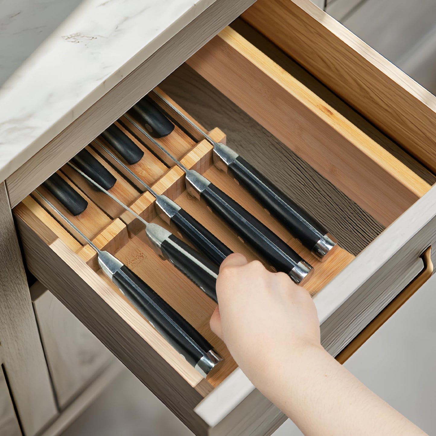 Utoplike Knife Drawer Organizer Bamboo Knives Block for Kitchen, Large Handle Steak Holder, Fit for 9 Knives (Not Included)