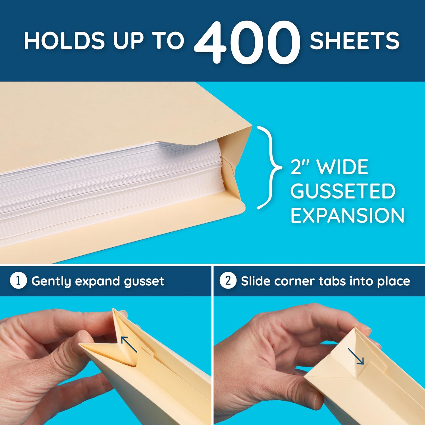 Blue Summit Supplies 2 Inch Manila File Jackets, Reinforced Straight Cut Tab, Heavy Duty 2 Inch Expansion Pocket, Legal Size, 50 Pack