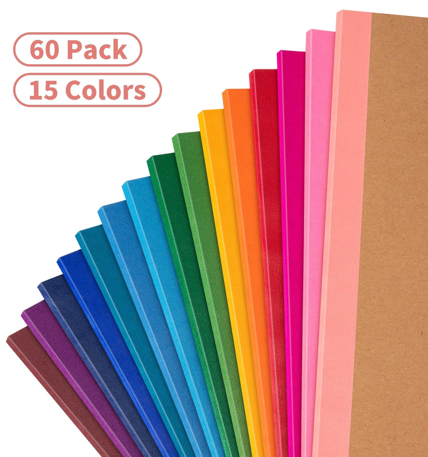ALKALO 60 Pack Lined Notebook Journals Bulk, A5 College Ruled Composition Notebook, 8.3”x 5.5”, Kraft Cover with Rainbow Spines, 15 Colors 60 Pages for School Office Travel