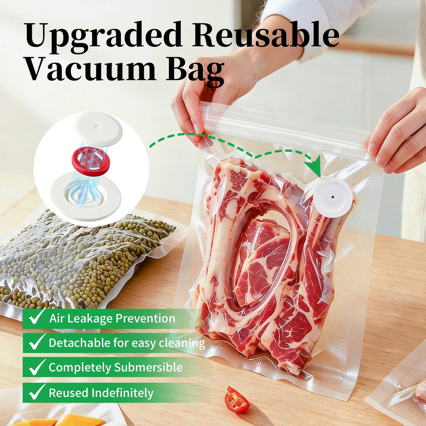 VISRIE 100Pcs Reusable Vacuum Sealer Bags for Food, 5 Assorted Size, BPA-Free Food Storage Bags for Sous Vide Microwave Heating, Compatible with Handheld Sealer and Vac Sealer Machine