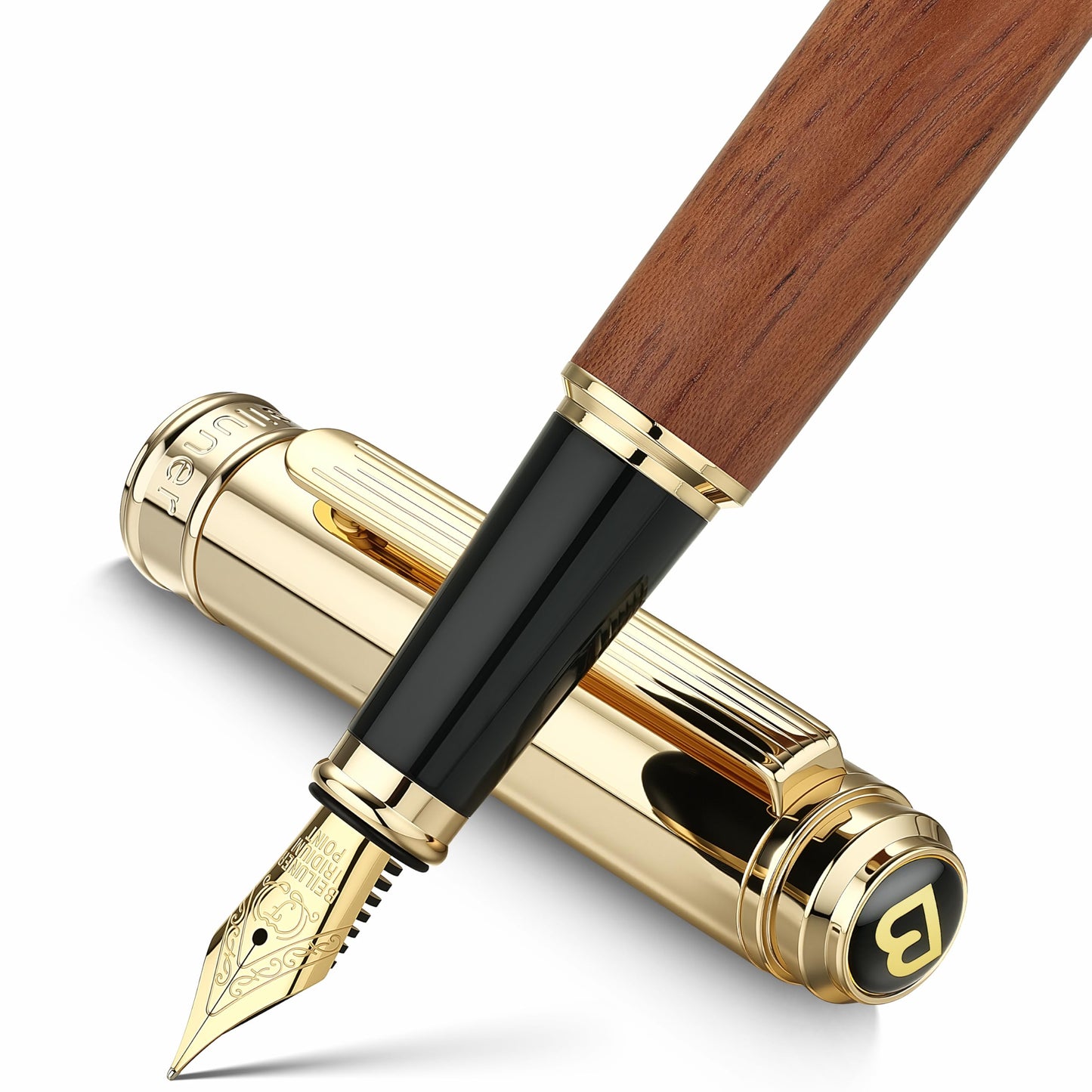 BEILUNER 316 Fountain Pen,Stunning Luxury Rosewood,24K Gilded Nib(Fine),Gorgeous 24K Gold Finish, Ink Converter,Nice Gift for Men&Women-Elegant,Executive,Christmas Pens for Writing