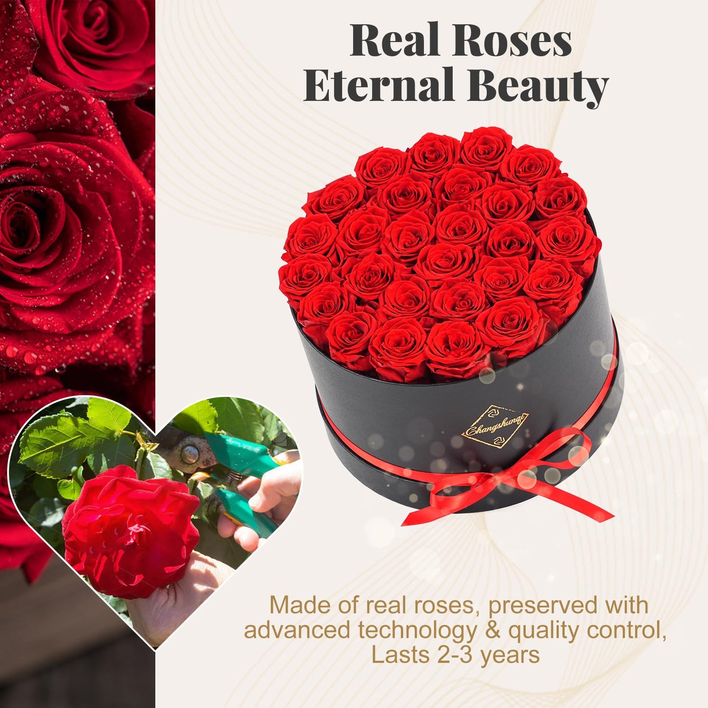 Changshunqi Forever Flowers Preserved Roses, 27 Roses Preserved Flowers in Box for Delivery Women Birthday Gifts Eternal Rose Flowers Gifts for Mom Grandma Her Wife Anniversary Mother's Day Girlfriend