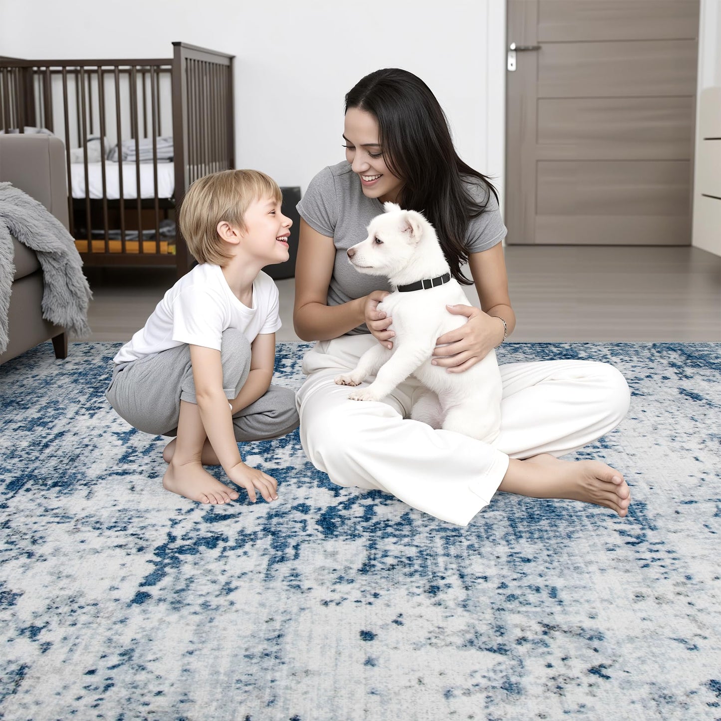 5x7 Area Rug Living Room Rug: Washable Modern Abstract Soft Thin Rug Indoor Floor No Slip Stain Resistant Carpet for Bedroom Dining Room Farmhouse Nursery Home Office - Blue