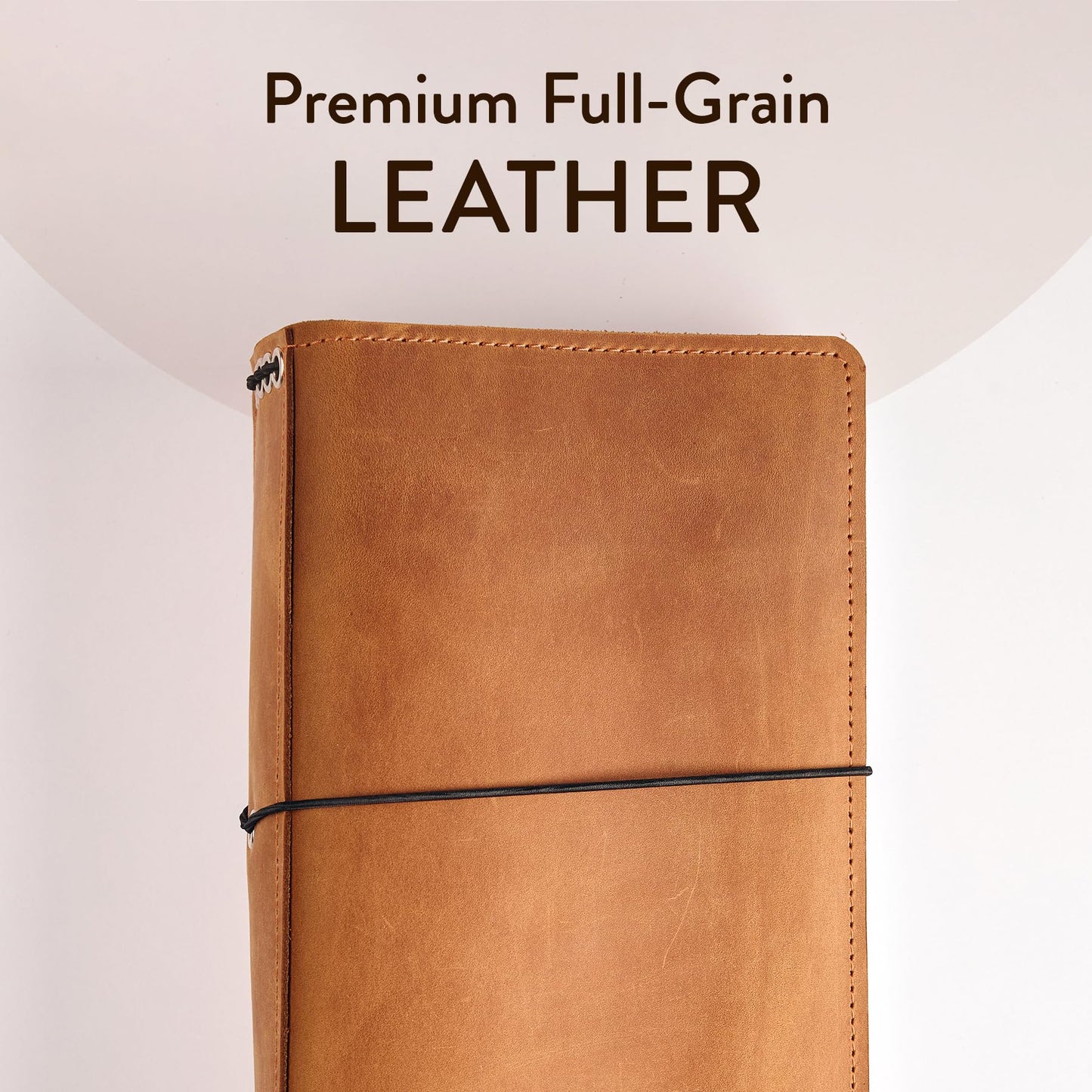 TORAKIP Leather Travel Notebook Cover A5 – Refillable Journal Organizer with 5 Elastic Bands, Pen Holder & Interior Pockets, Genuine Leather Planner Cover for Writing (Notebook Not Included), Caramel Brown