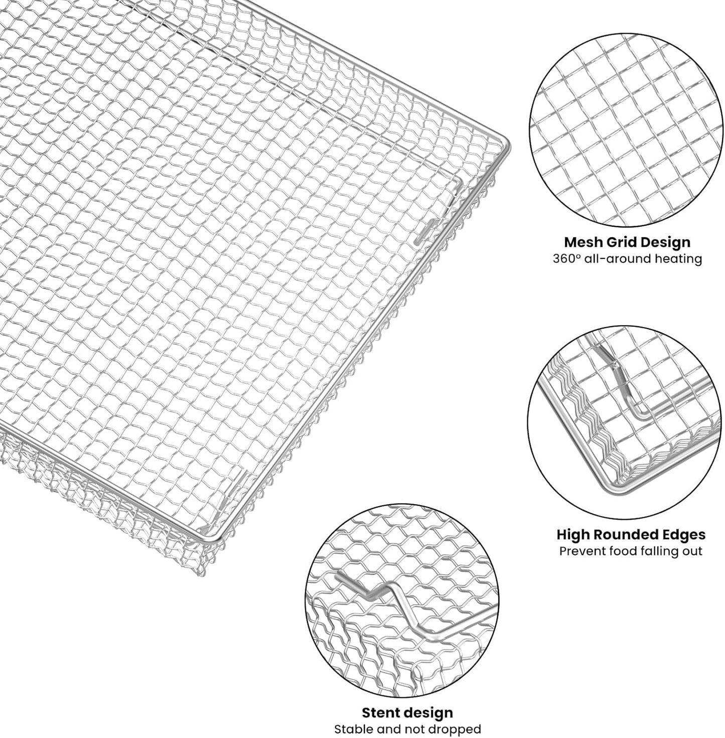 2 Set Oven Air Fryer Basket and Tray Replacement for Cuisinart Air Frye TOA-060 and TOA-065 Convection Oven, 12.4"x11" Stainless Steel Baking Sheet Pans and Mesh Basket, NonStick