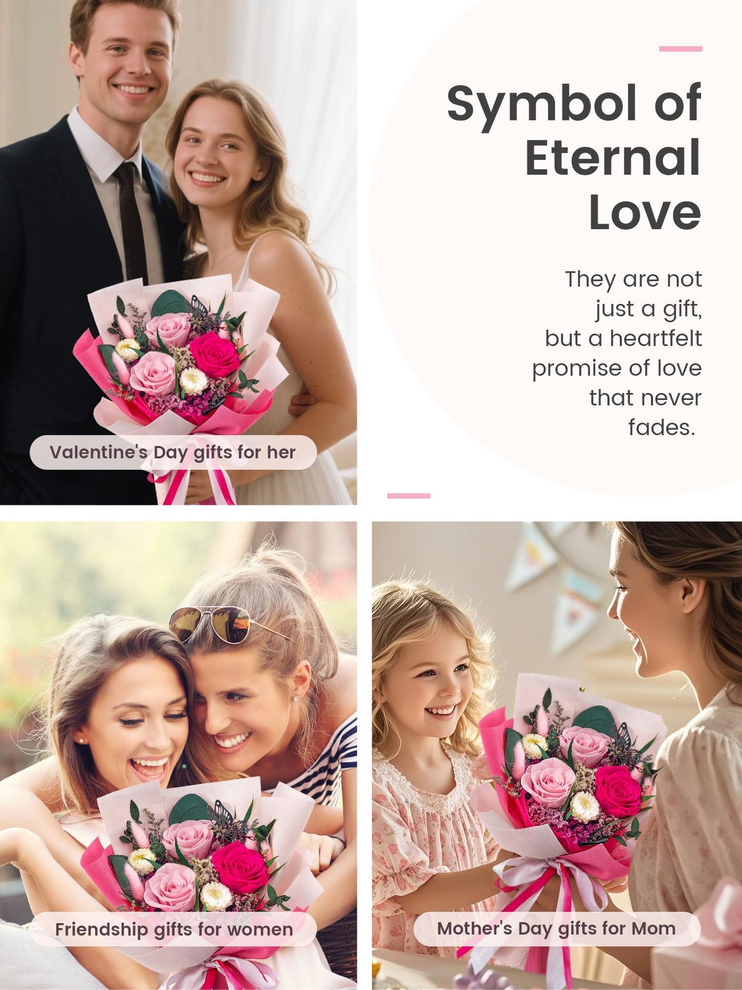 Polylove Flowers for Delivery Prime Forever Flowers Bouquet Preserved Roses Bouquet Flower Gift for Women Wife Mother Day Graduation Birthday (Hot Pink, Small)