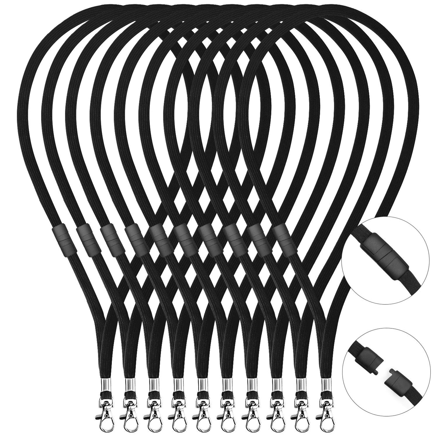 Fushing Breakaway Neck Lanyards Key Chain - Black Badge Lanyards for ID Badge Holders, Comfortable Neck Straps (100)