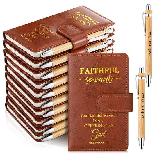 10 Set/20 Pcs Christian Faithful Servant Gift Bulk Father's Day Religious Journal Notebook with Bible Pen Deacon Ordination Pastor Employee Business Minister Appreciation for Men Church Sunday School