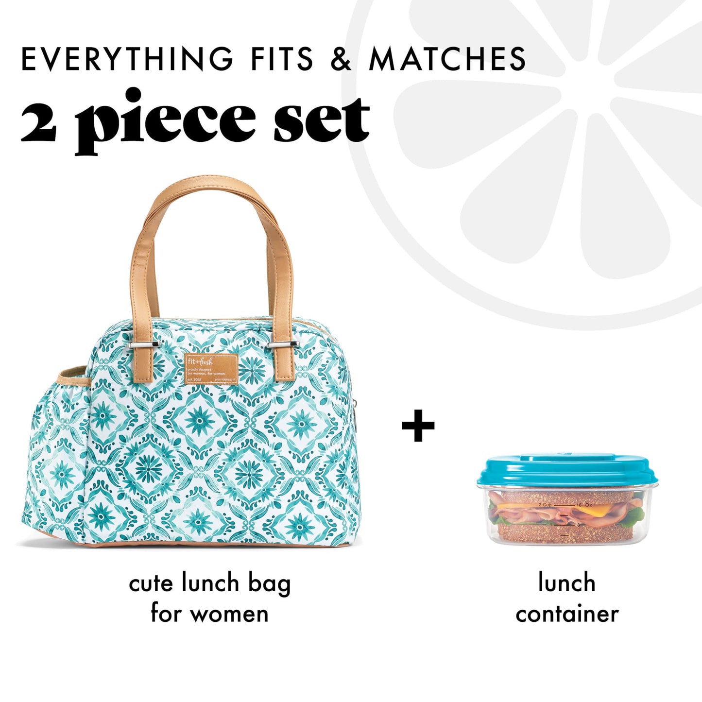 Fit & Fresh Insulated Leakproof & Stain-Resistant Large Lunch Box For Women With Expandable Bottle Pocket, Zipper Closure Laketown Lunch Bag Aqua