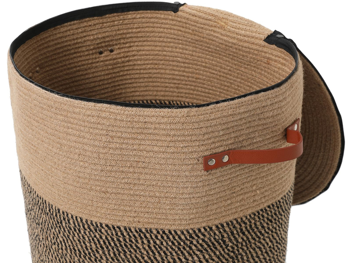 Extra Large Cotton Rope Storage Basket with Lid and Zipper, Versatile Laundry Hamper and Cloth Bin for Clothes, Towels, Blankets, Living Room Organization (Jute, 16"x20")