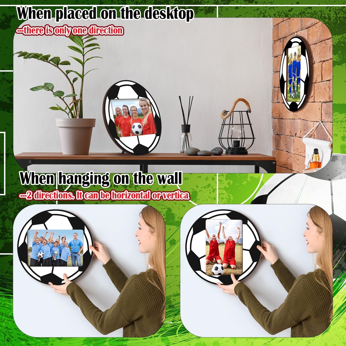Qunclay 12 Pcs Soccer Picture Frame Wooden Photo Soccer Frame Sport Picture Tabletop Gifts for Athlete Coach Team Sports Party, Display 4'' x 6'' Photos