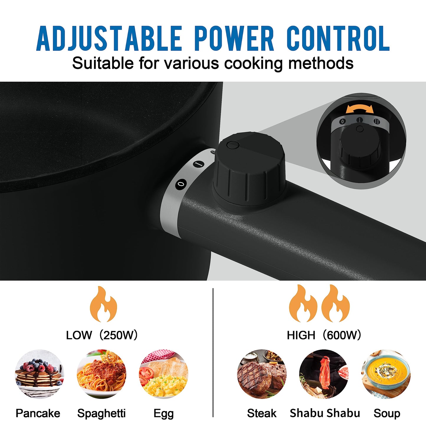 Topwit Hot Pot Electric with Steamer, 1.5L Ramen Cooker, Non-Stick Sauté Pan, Portable Cooking Pot, Electric Cooker with Dual Power Control, BPA Free, Over-Heating & Boil Dry Protection, Black