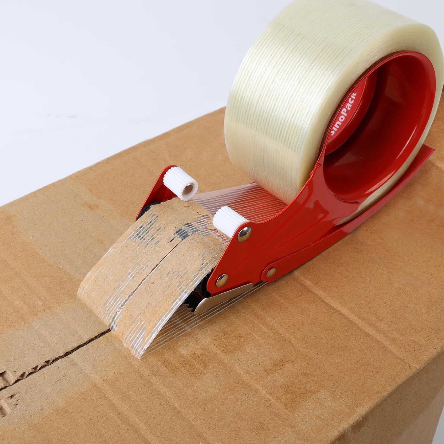 SinoPack Strapping Tape with Dispenser, 6 Pack 2 Inch x 30 Yards 5.5 Mil, Heavy Duty Reinforced Fiberglass Tape for Moving,Shipping,Storage
