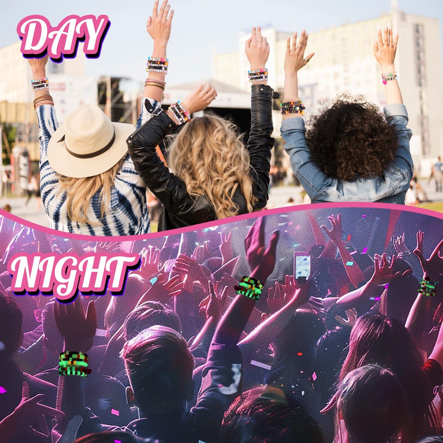 SMAODSGN 32Pcs Music Party Bracelets Set Glow In The Dark EDM Music Stretch Bracelets Multi Color Beaded Cuff Music Party Favor for Women Men Friends EDM Festival