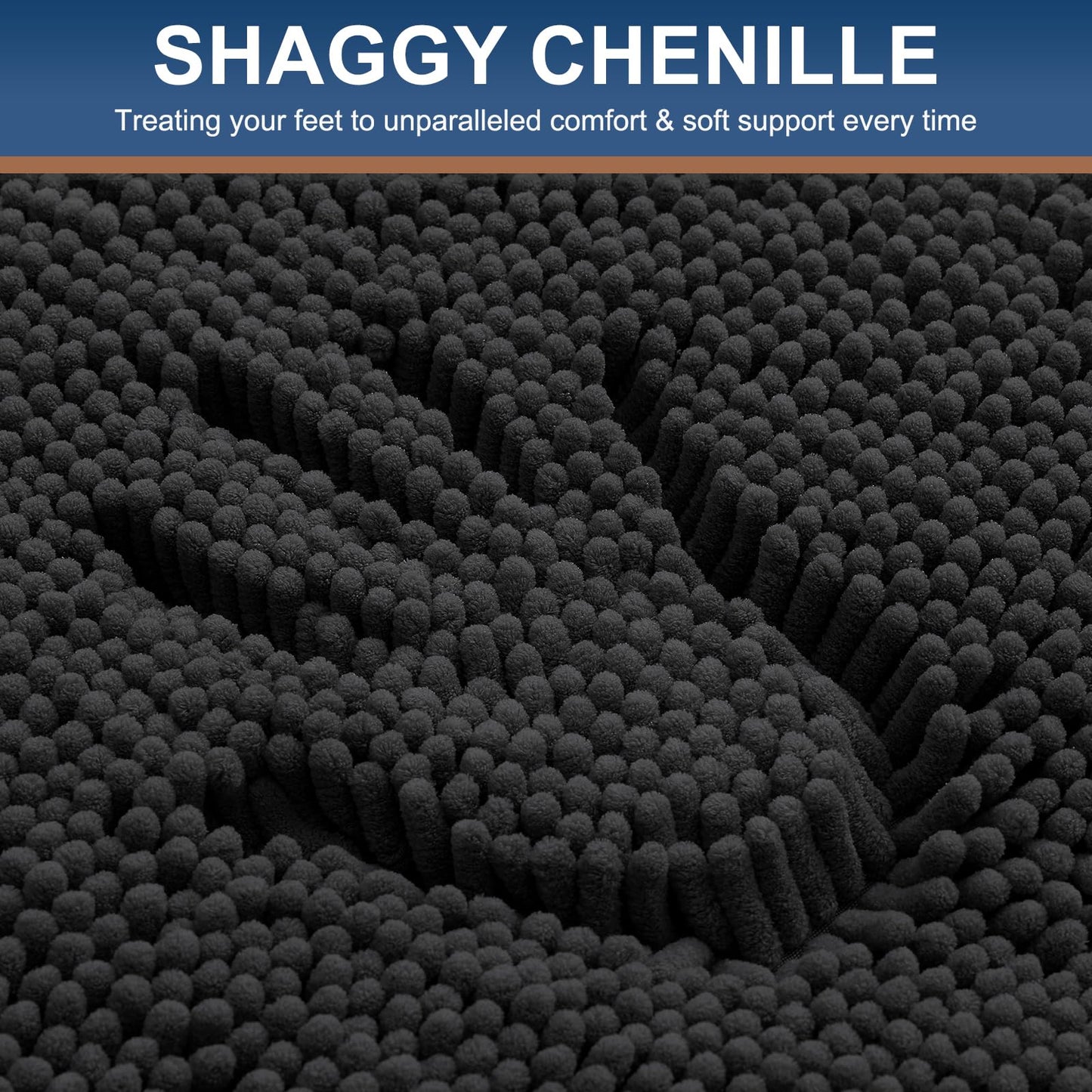 Smiry Bathroom Rugs Sets 2 Piece, Soft Absorbent Chenille Machine Washable Non Slip Shaggy Bath Rug Set for Tub, Shower, and Floor (30x20+24x16, Black)