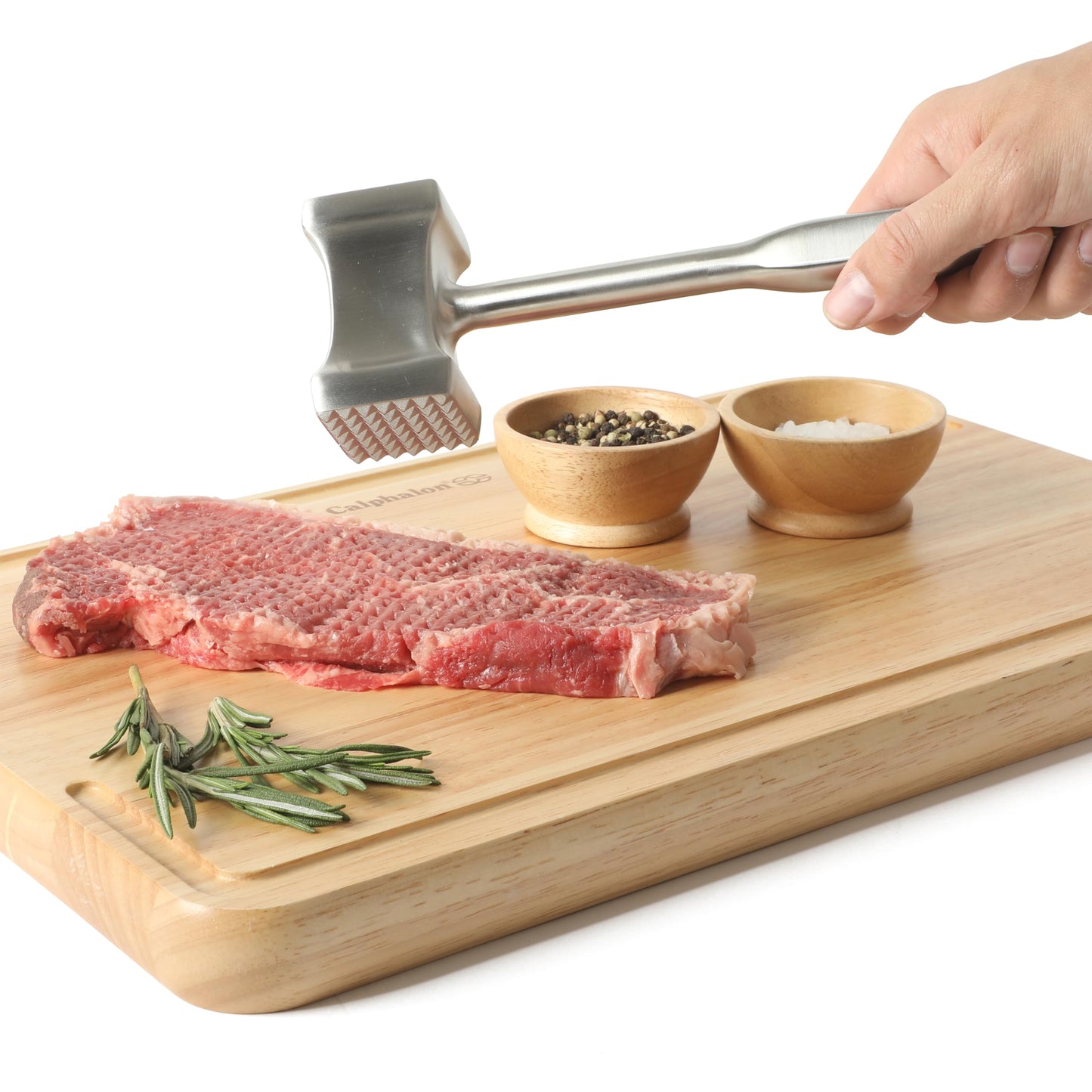Calphalon Prime Meat Tenderizer, Stainless Steel Dual-Sided Meat Mallet, Kitchen Meat Hammer for Poultry & Beef, Multi-Surface Design with Weighted Handle for Control