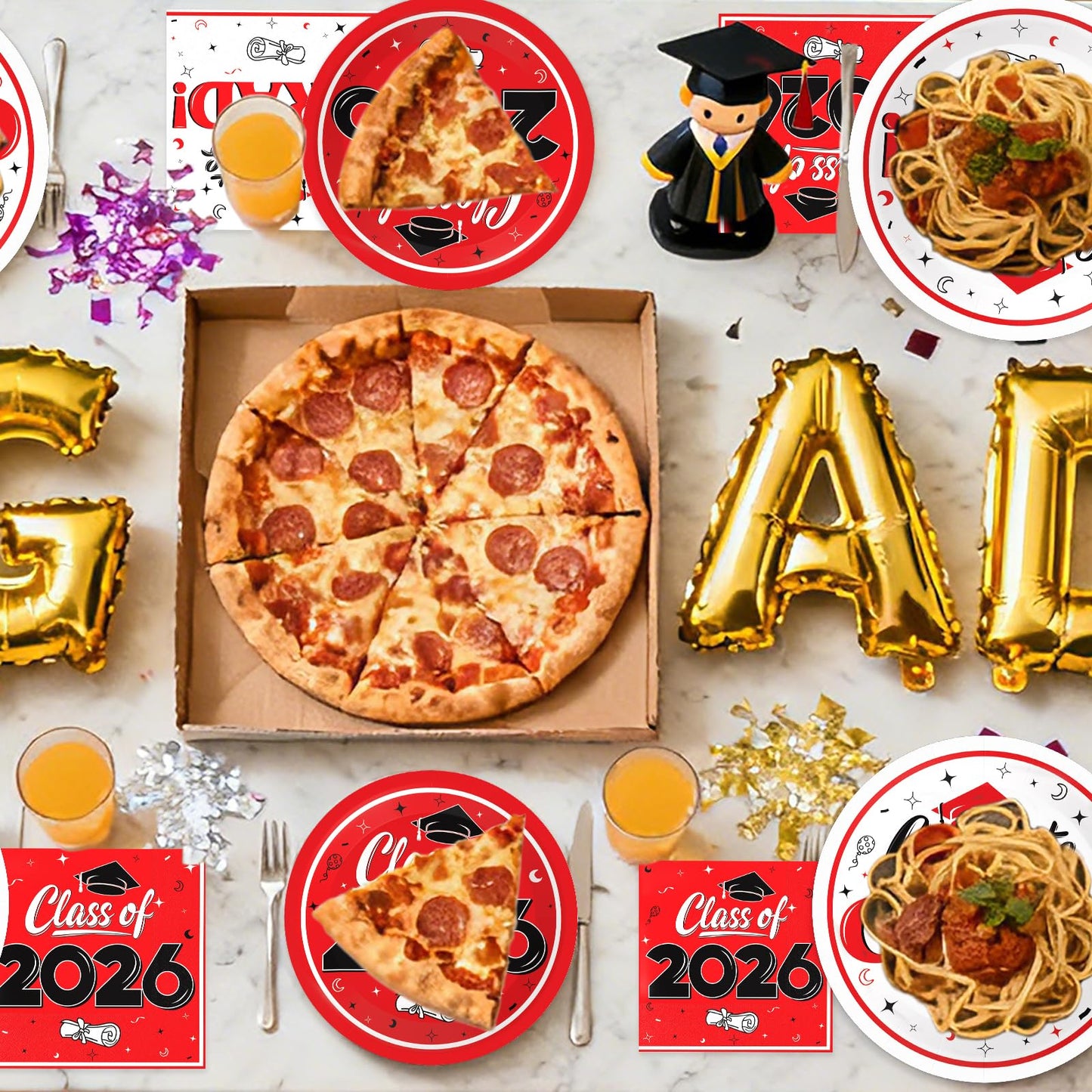 BAIVV Graduation Decorations 2026, 200 Pcs Class of 2026 Graduation Party Supplies Kit with Paper Plates, Luncheon and Cocktail Napkins, Congrats Grad Decorations for 50 Guests (Red)