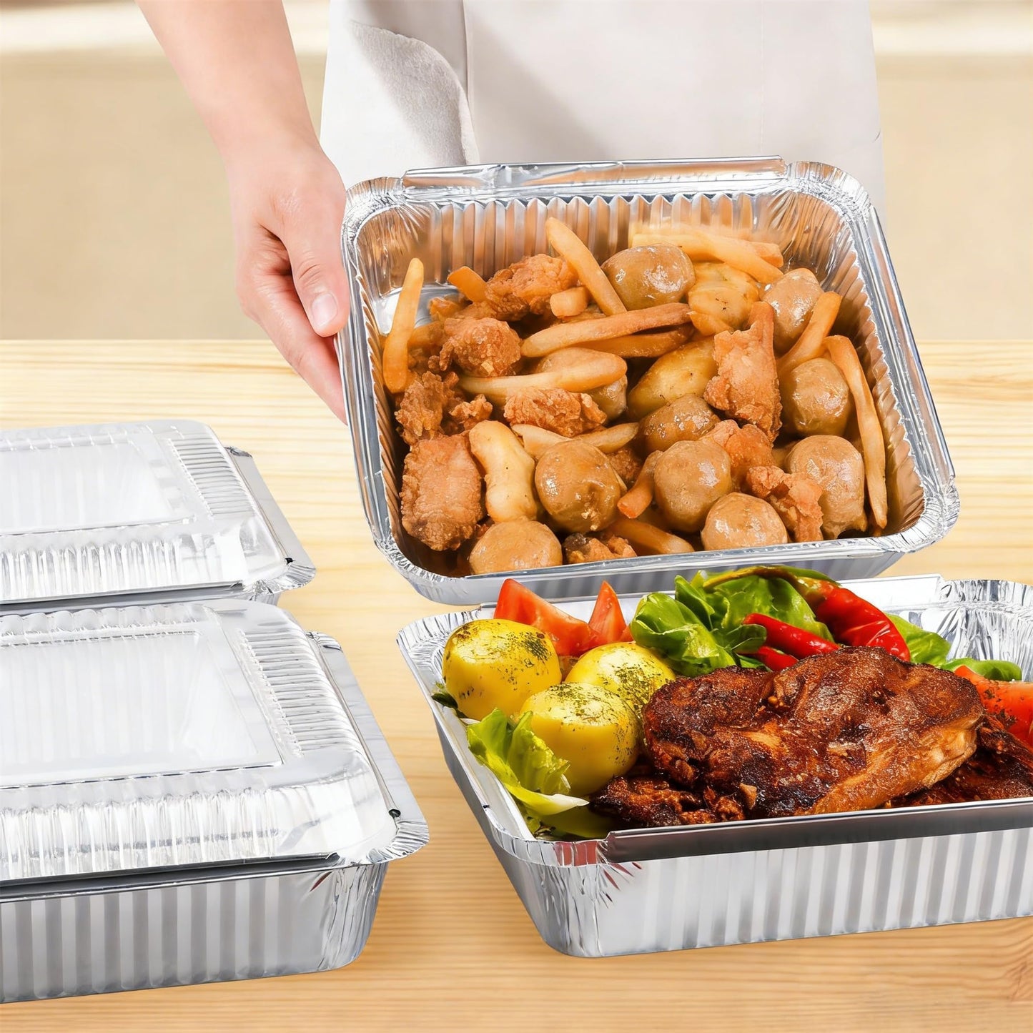 Benestanti 40 Pack 8x8 Inch Aluminum Pans with Clear Plastic Lids - Square Baking Cake Pans - Foil Pans with Lids - Disposable Food Containers Great for Cooking, Heating, Storing, Prepping Food