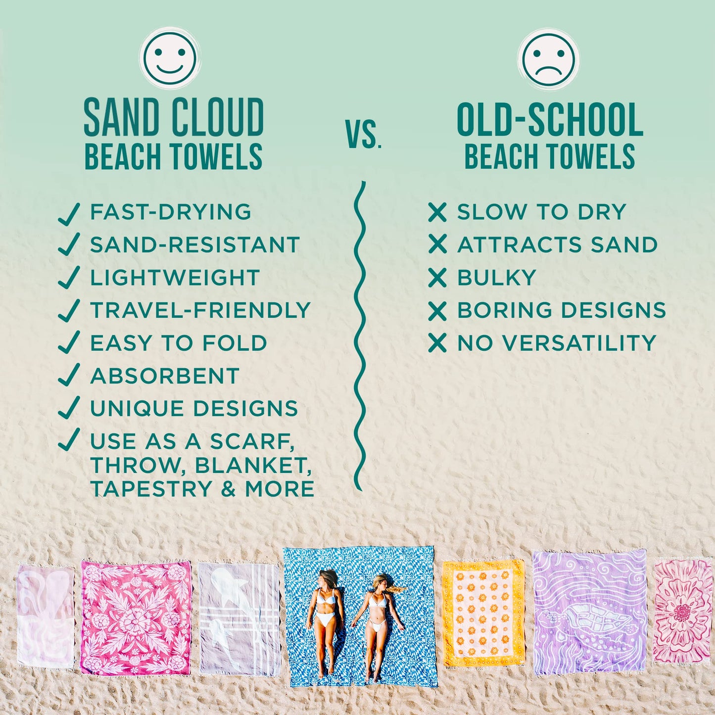 Sand Cloud Turkish Beach Towel - Sand Resistant - 100% Certified Organic Turkish Towel - Quick Dry Towel for Beach, Picnic, Blanket or Bath Towel - As Seen on Shark Tank - Gocek (Black)