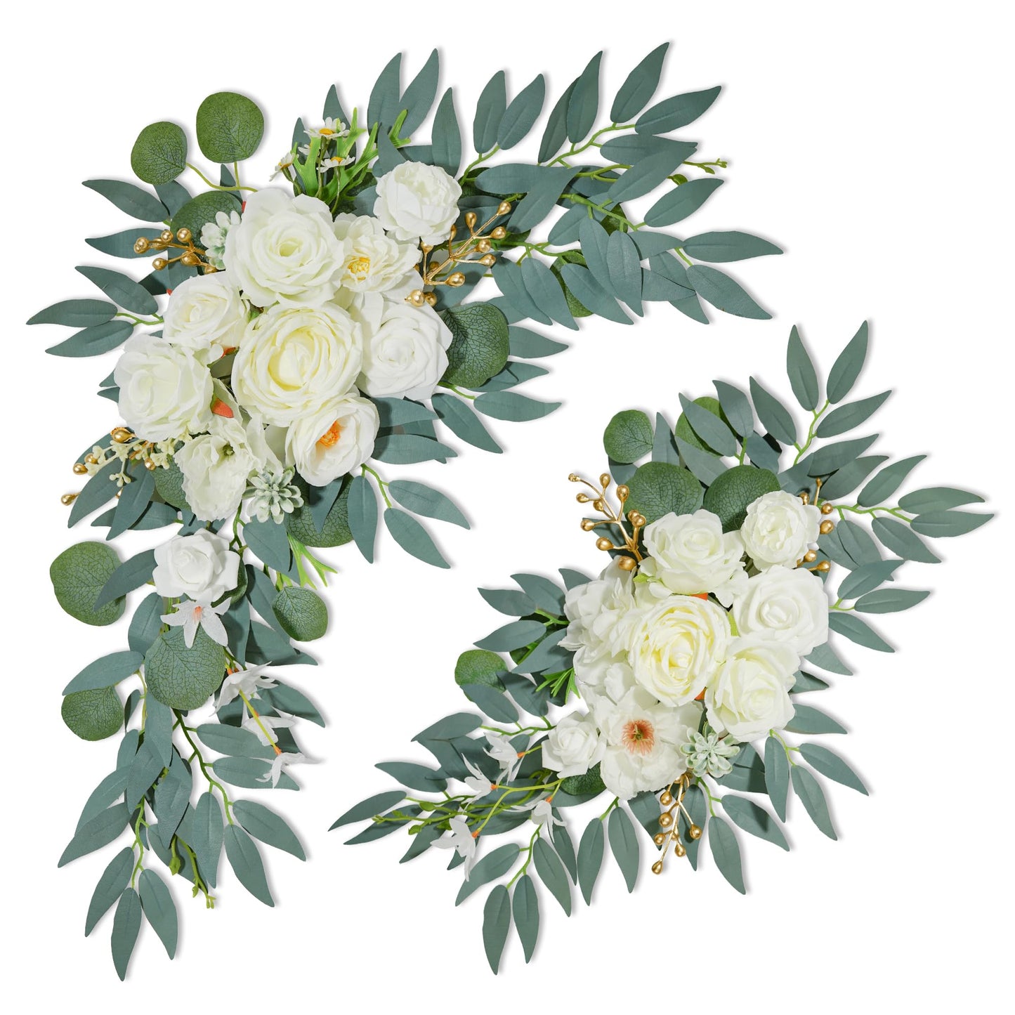 NKLTD Wedding Arch Flowers (2pack),Flower Arch Stand,Flower Garland,for Wedding Outdoor Decorations Floral swags and Garlands Chair Decorations etc isle Decor,Reusable.（White）