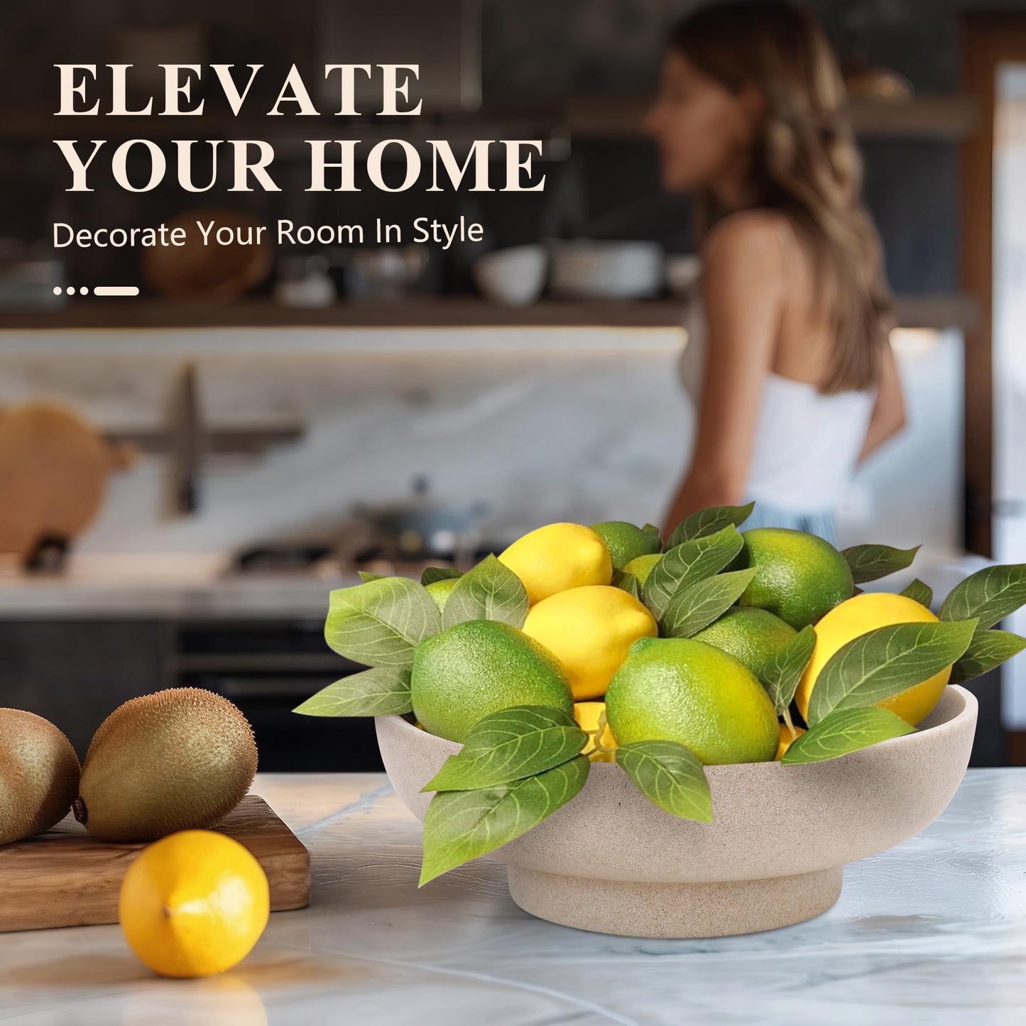 YMXYJM Large Decorative Bowl, Modern Handicraft Resin Bowls for Home Decor, Decorative Fruit Bowl for Kitchen Counter, Stylish Key Bowl for Entry Table, Artificial Stone Beige