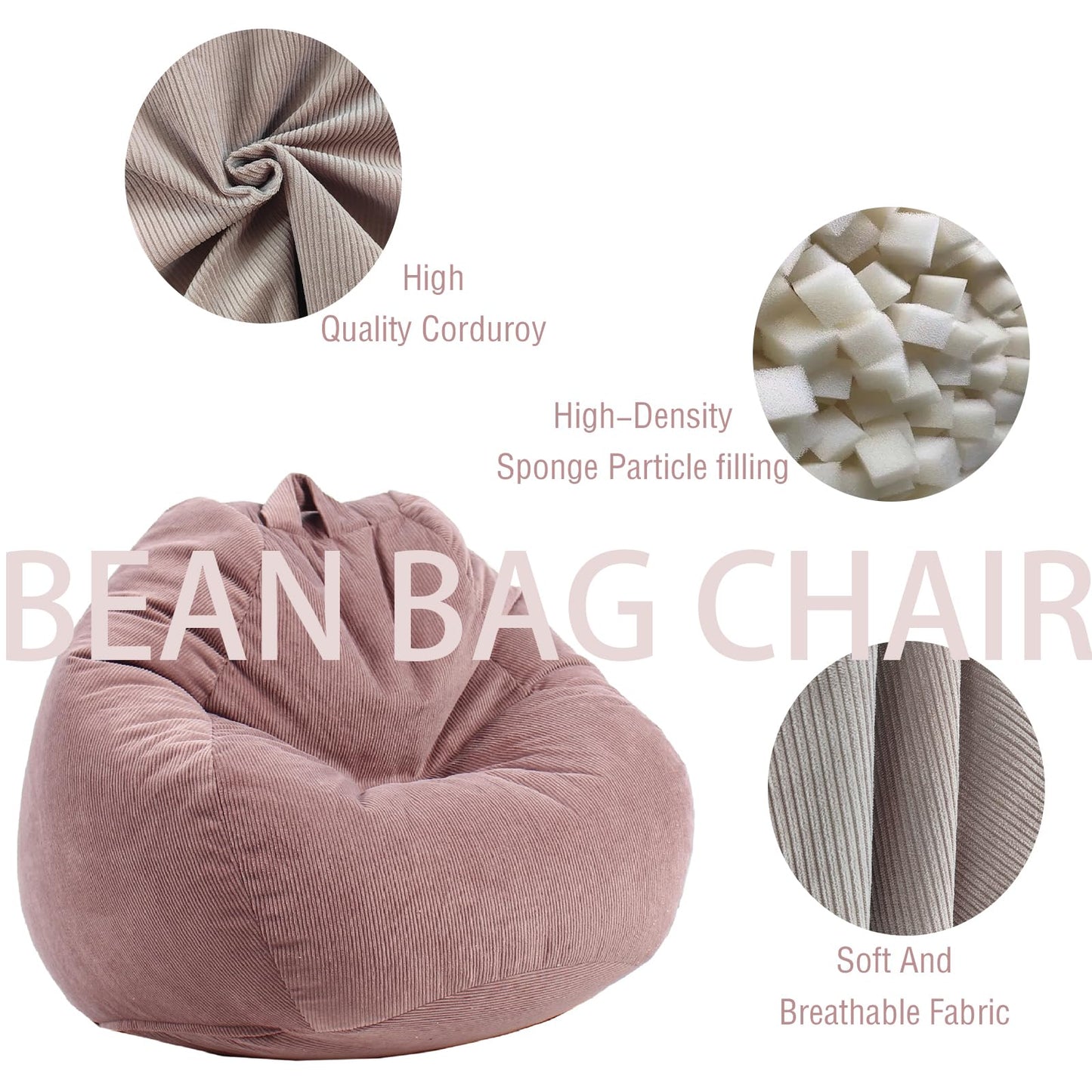 Gurxien Bean Bag Chairs for Kids Chair Round Sofa Memory Foam Filling Reading Gaming Sofa for Living Room Bedroom