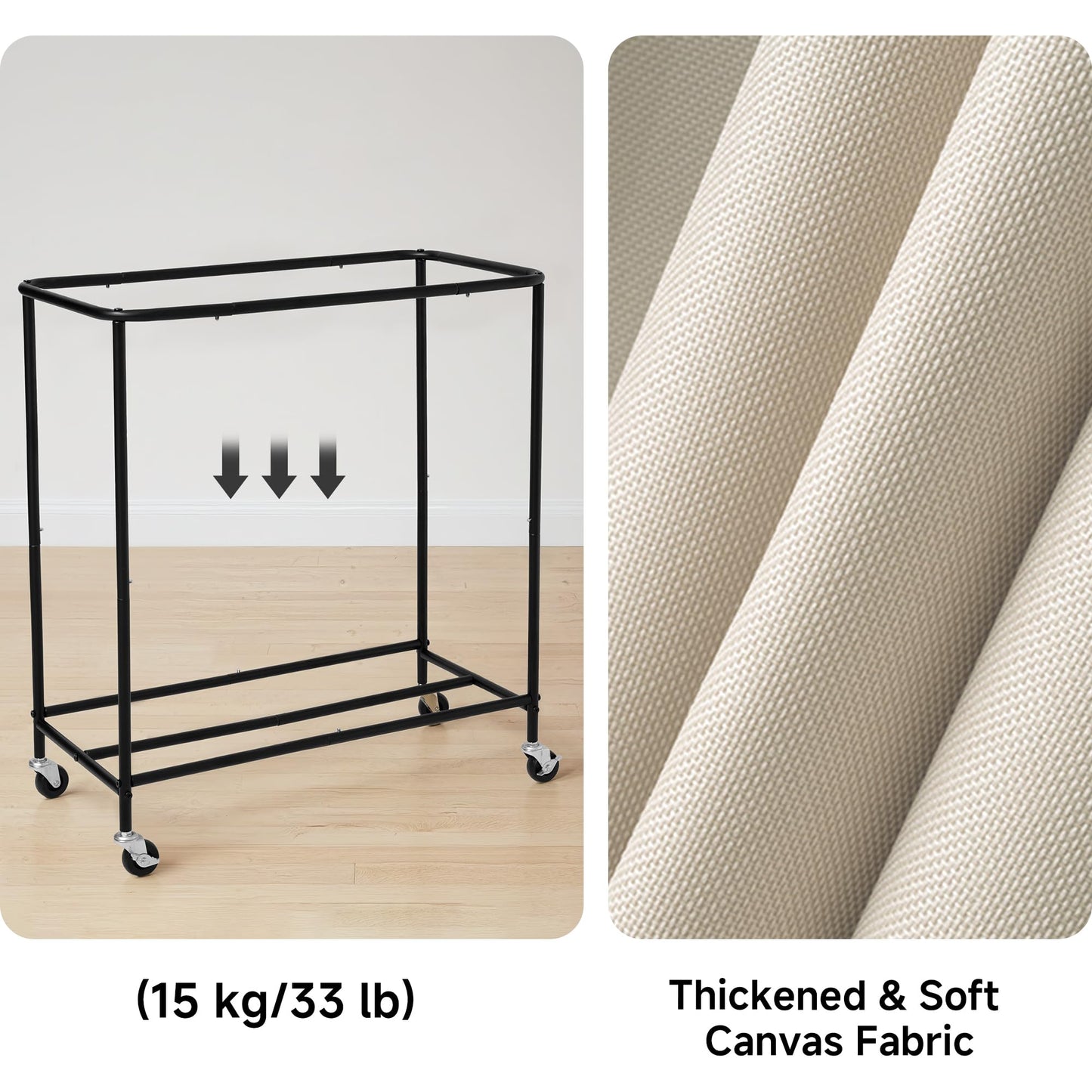 StorageWorks 3 Section Laundry Hamper, Rolling Laundry Cart with Wheels and Handles, Laundry Room Double Sorter for Organizer and Storage, 31.7 Gal(120L), Beige