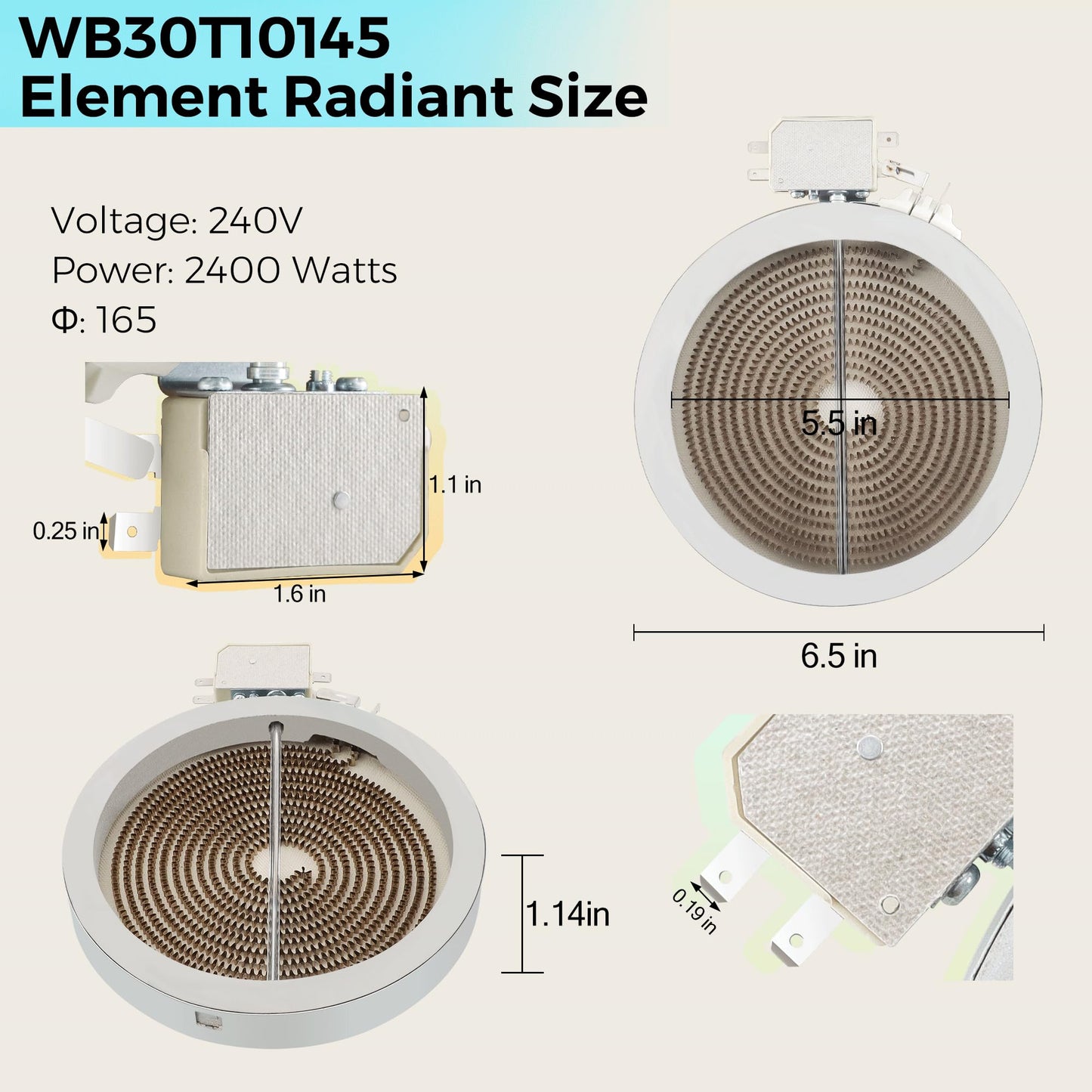 5.5" Radiant Surface Element WB30T10145 for GE Electric Range - 5.5 Inch Stove Cooktop Burner Replaces WB30T10127 1556232 AP4484422 PS2370248 EAP2370248, by PANDEELS