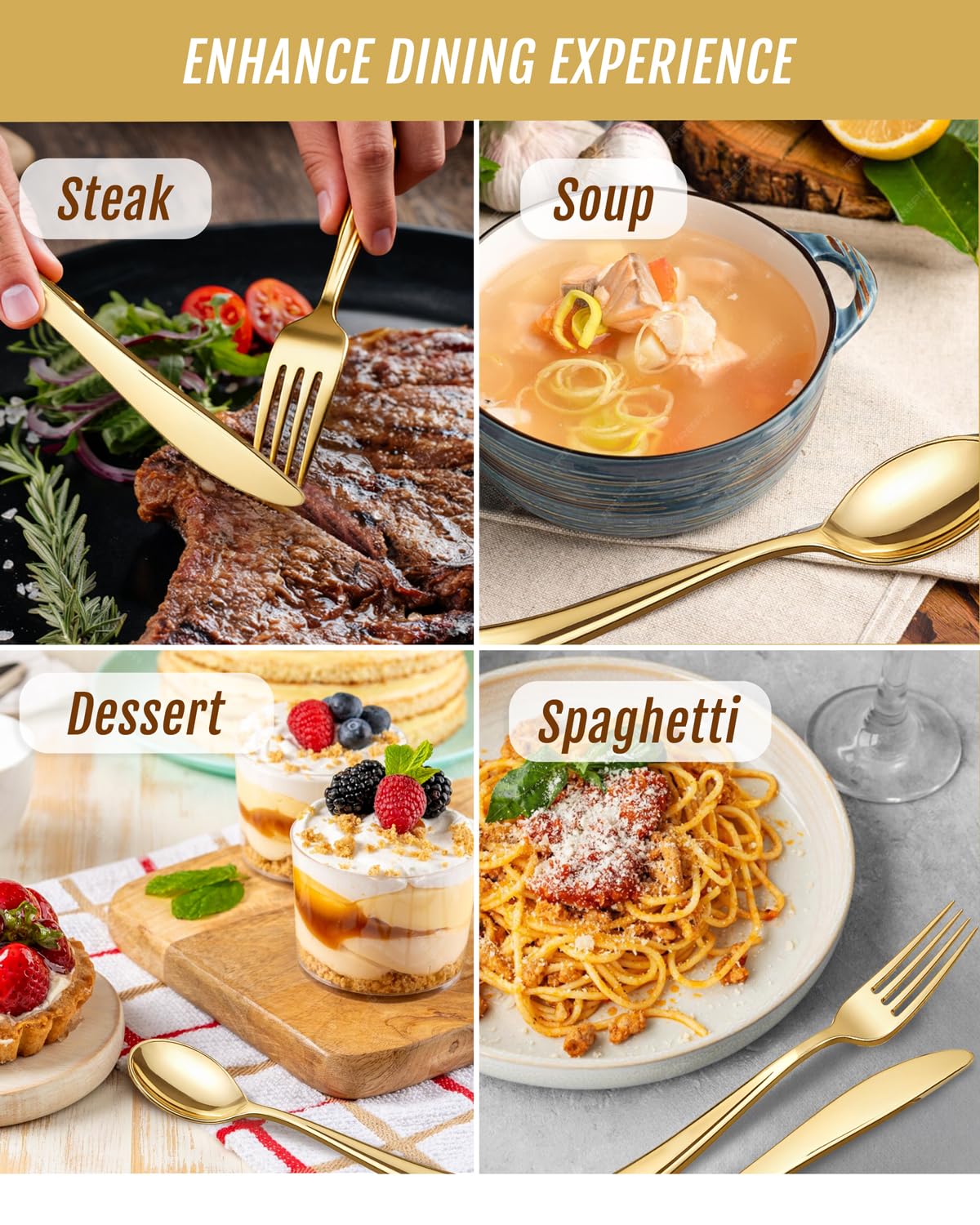 bUCLA 600 Pieces Gold Plastic Silverware - Disposable Gold Utensils - Heavy Duty Plastic Cutlery set- 200 Forks, 200 Spoons, 200 Knives for Party & Wedding