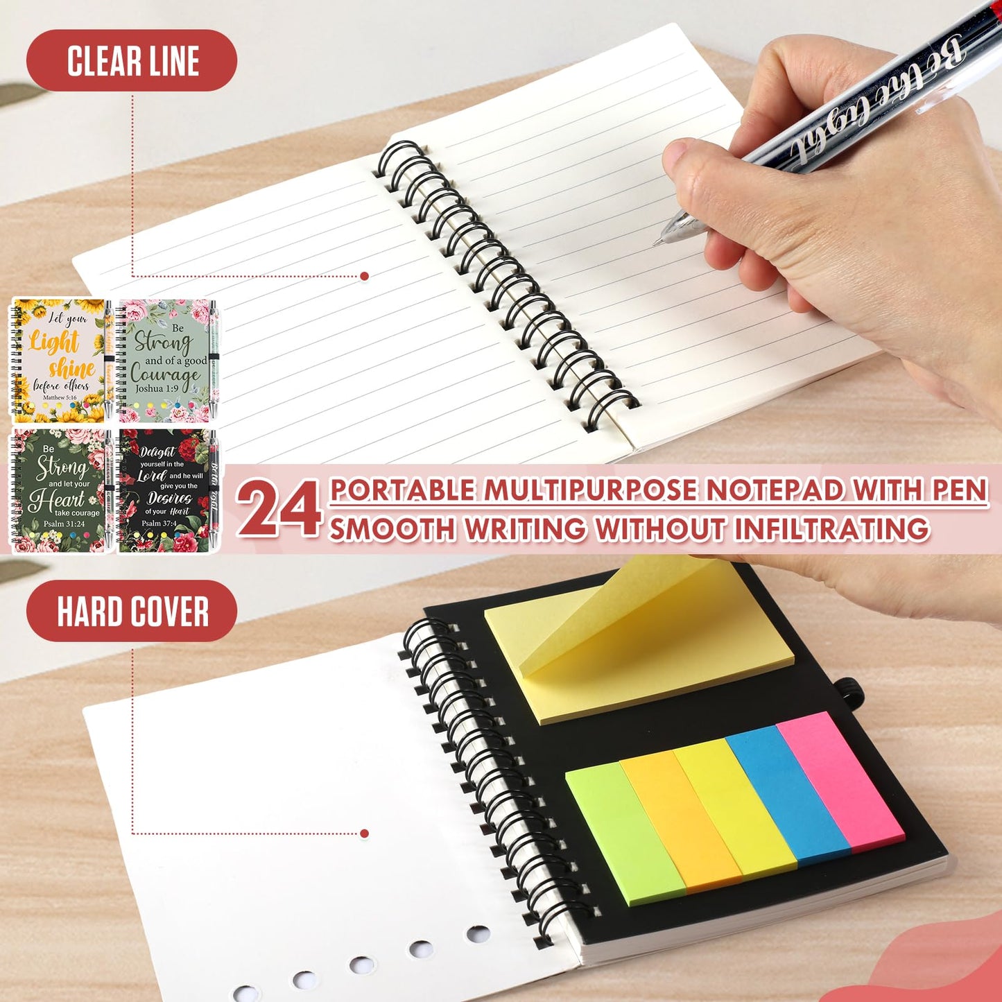 Piuaeue 48 Pcs/24 Set Christian Prayer Journal Spiral Notebooks Bulk with Pens Prayer Journal Religious Bible Verse Mothers Day Holy Week Spiral Notebook for Women Men Church Member Teacher
