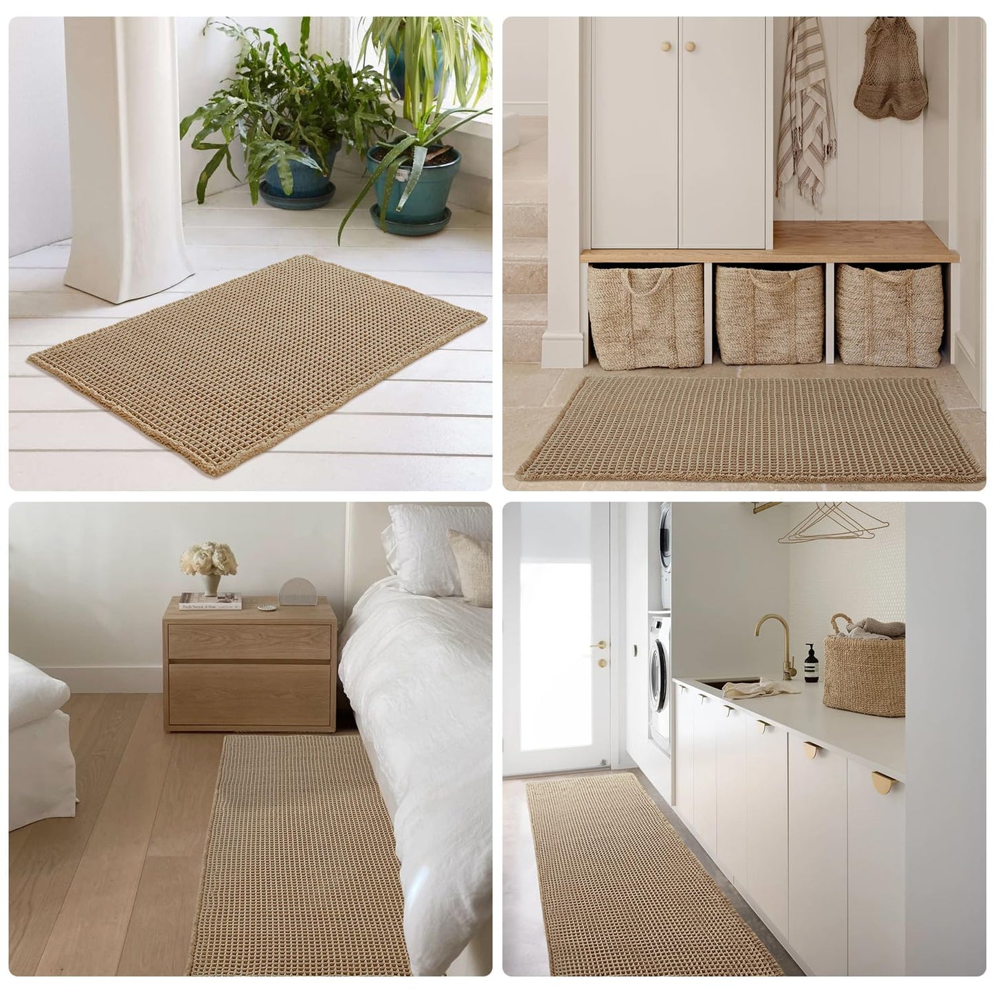 TYUU Waffle Bath Mat, Boho Bathroom Rugs Non Slip Washable Super Absorbent Quick Dry Farmhouse Bathroom Decor, 36"x24" / 3' x 2' Khaki