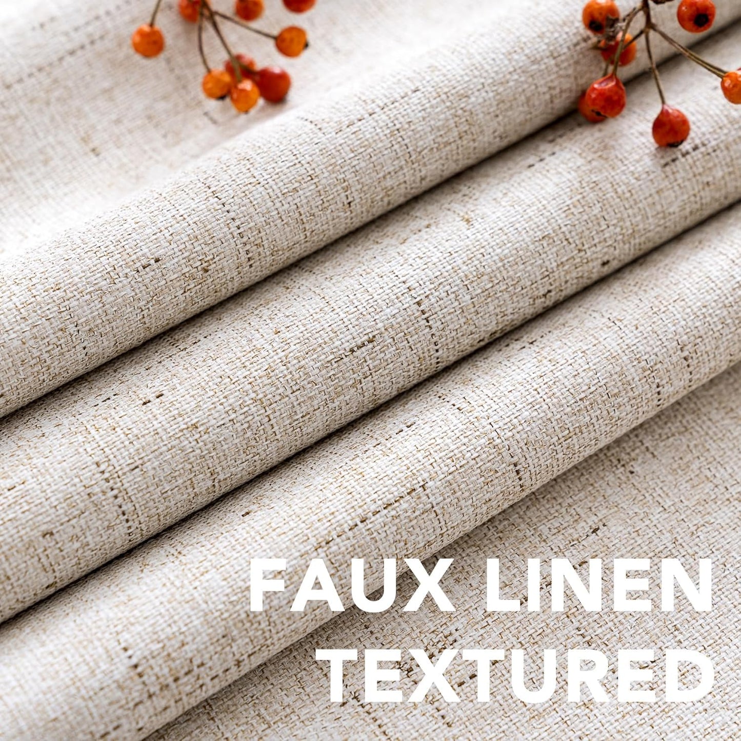 H.VERSAILTEX Linen Curtains 100% Blackout Curtains for Bedroom 90 inch Long Full Light Blocking Nature Linen Blended Window Curtains for Living Room Nickel Grommet (2 Panels, Natural)