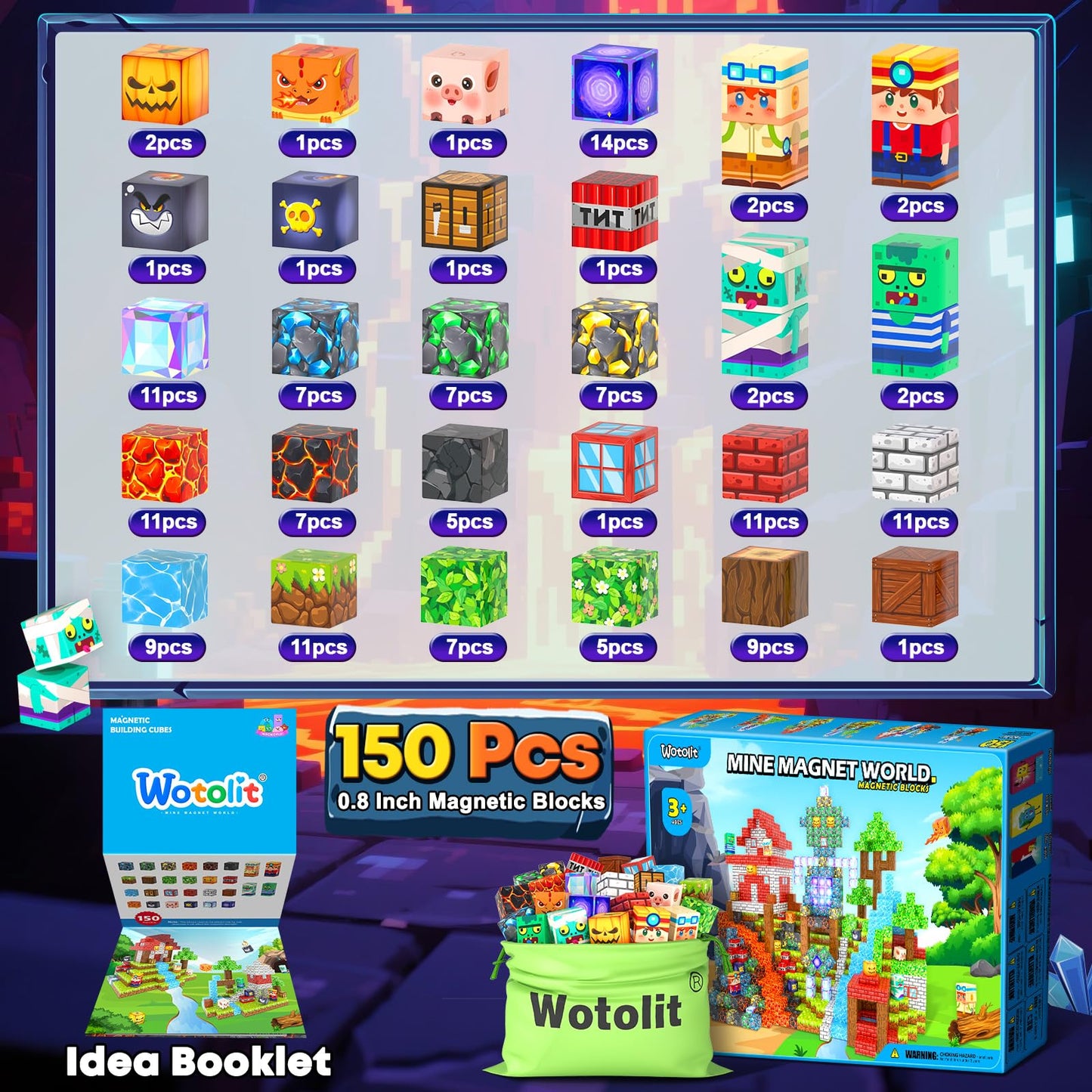 Magnetic Blocks Toys, Build Mine Magnet World Set, Magnetic Tiles Building for Boys & Girls Age 4-8 5-7, STEM Montessori Sensory Toys for Toddlers Kids Gifts