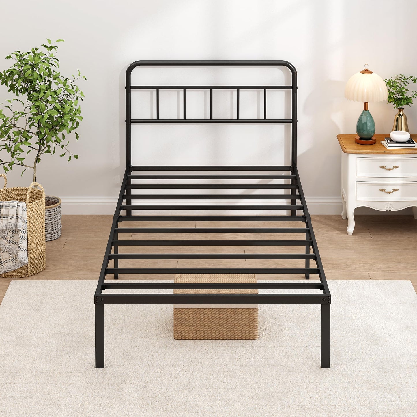 Ziguxiao Twin Bed Frame with Classic Headboard,Strong Metal Slats Support,Under Bed Storage Space,No Box Spring Needed,Easy to Assemble,Black