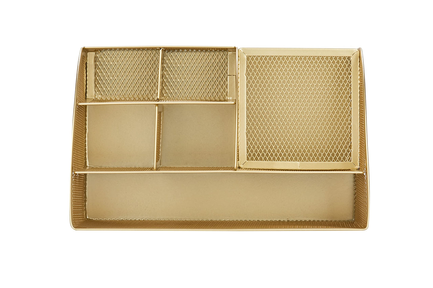 Annova Mesh Desk Organizer Office with 7 Compartments + Drawer/Desk Tidy Candy/Pen Holder/Multifunctional Organizer (Gold)