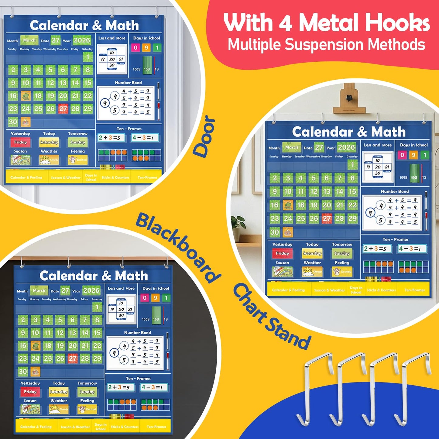 Quilinz Pocket Chart for Classroom,Toddler Preschool Math Calendar,Circle Time Learning Center,Math Manipulatives with Counting,Addition and Subtraction Games,Homeschool Supplies,Classroom Must Haves