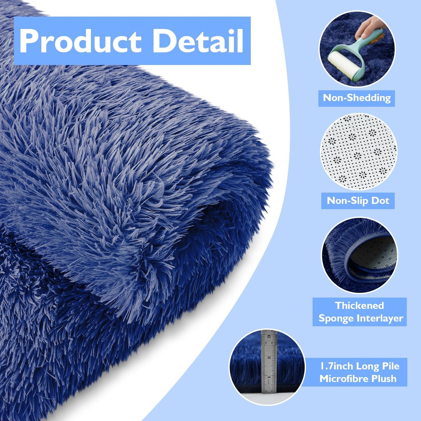 8x10 Fluffy Area Rugs for Living Room,Shag Area Rug for Bedroom,Blue Soft Fuzzy Rug Non-Shedding Indoor Plush Carpet for Kids Bedroom Nursery Home Decor