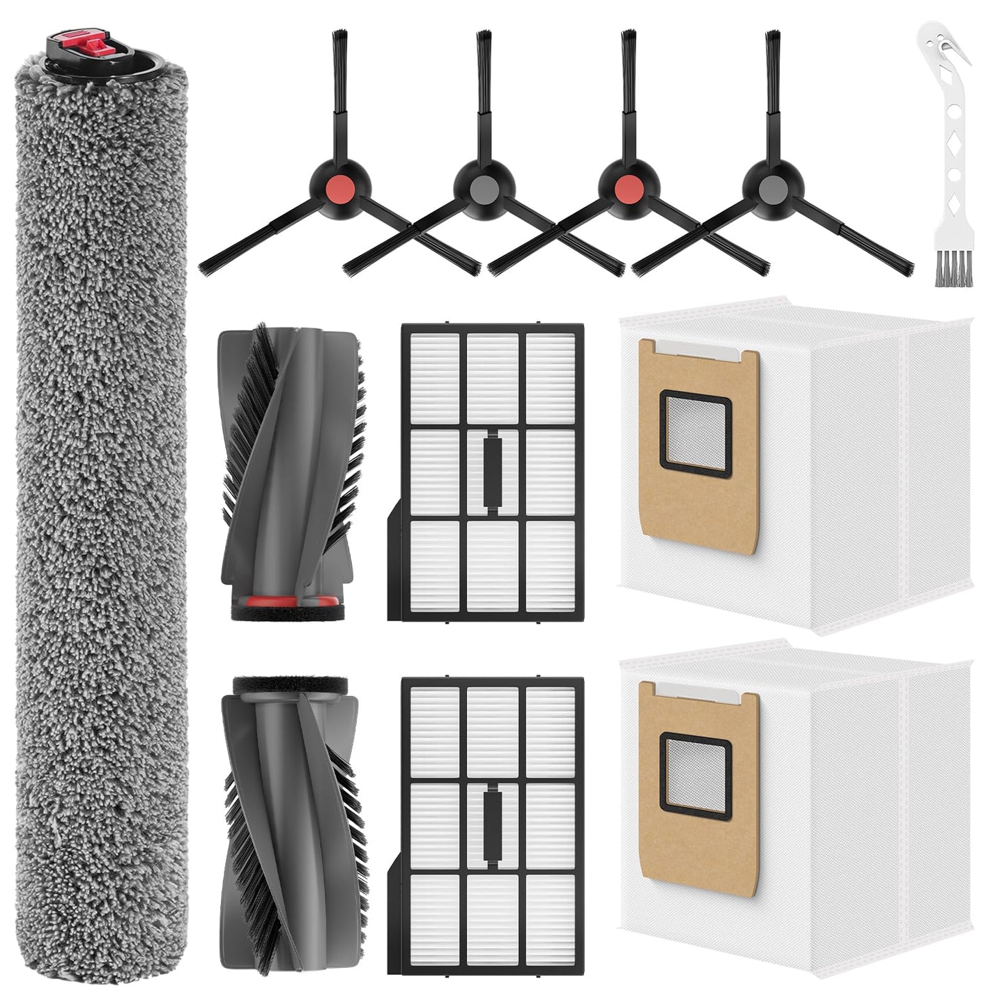 Leemone 12 Pack E25 E28 Replacement Parts Kit for eufy E28 / E25 Omni Robot Vacuum, E25 Accessories Parts with 2 Dust Bag, 4 Side Brushes, 1 Rolling Brush, 1 Roller Mop, 2 Filter, 1 Cleaning Brush