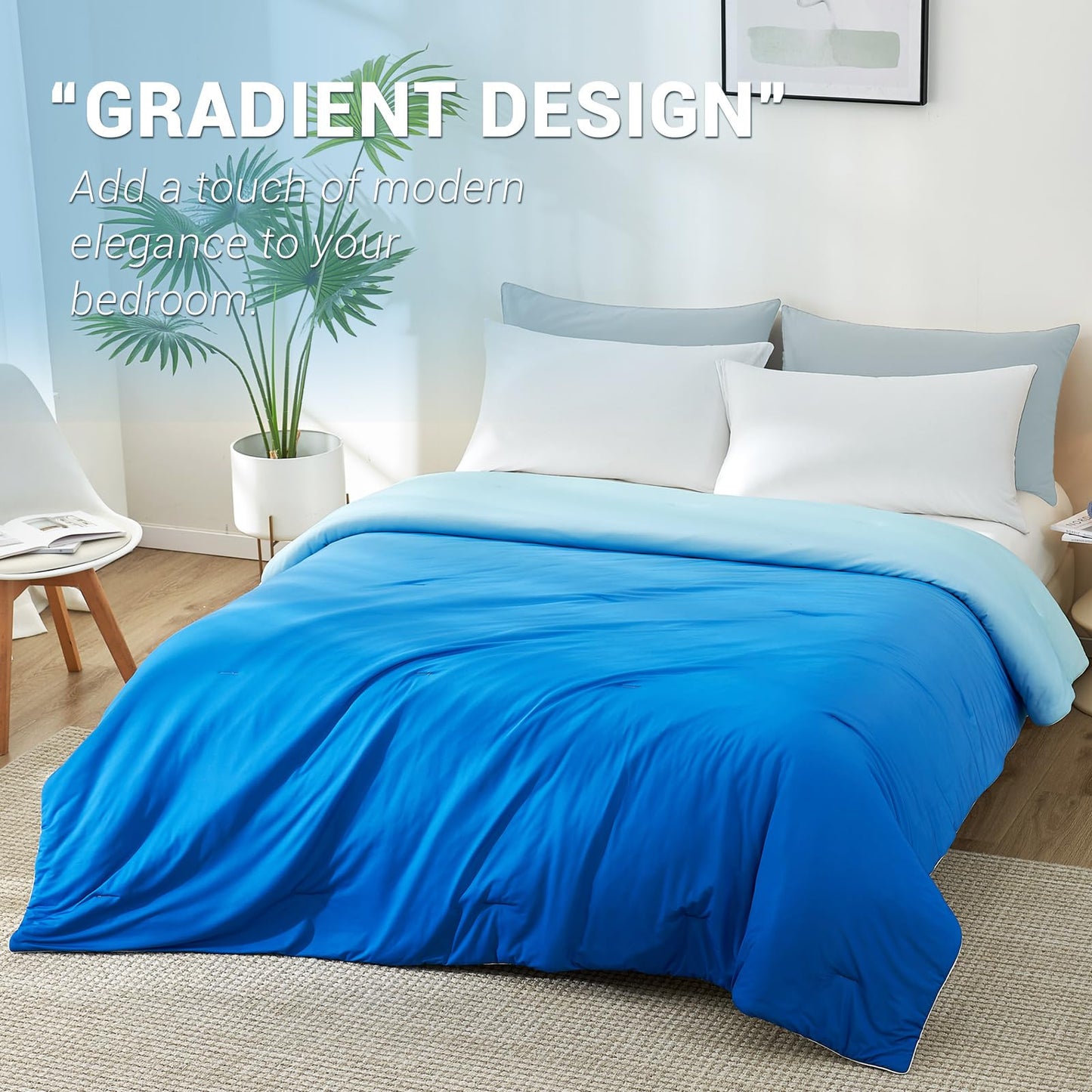 Elegear Cooling Comforter Queen Size Absorb Body Heat to Keep Cool, Double-Sided Cooling Blanket for Hot Sleeper Arc-Chill Cool Fabric Q-Max>0.5, Lightweight Summer Comforter Ice Blanket,Gradient Blue