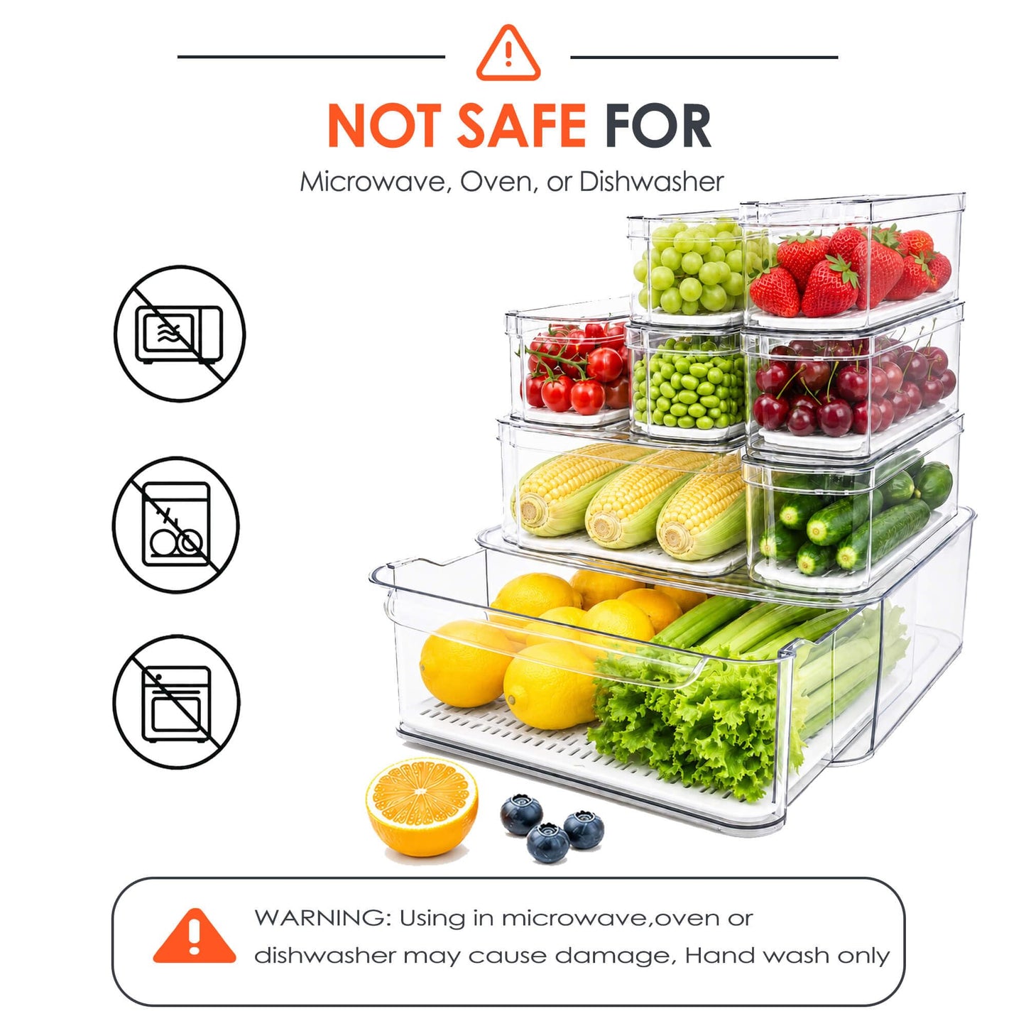 SMRCAD Fridge Organizers and Storage, 8 Pack Clear Freezer Organizer Bins with Lids for Kitchen, Pantry, Refrigerator, Food, Fruit, Vegetable Storage (8 Bins (Include Pull-out Drawer))